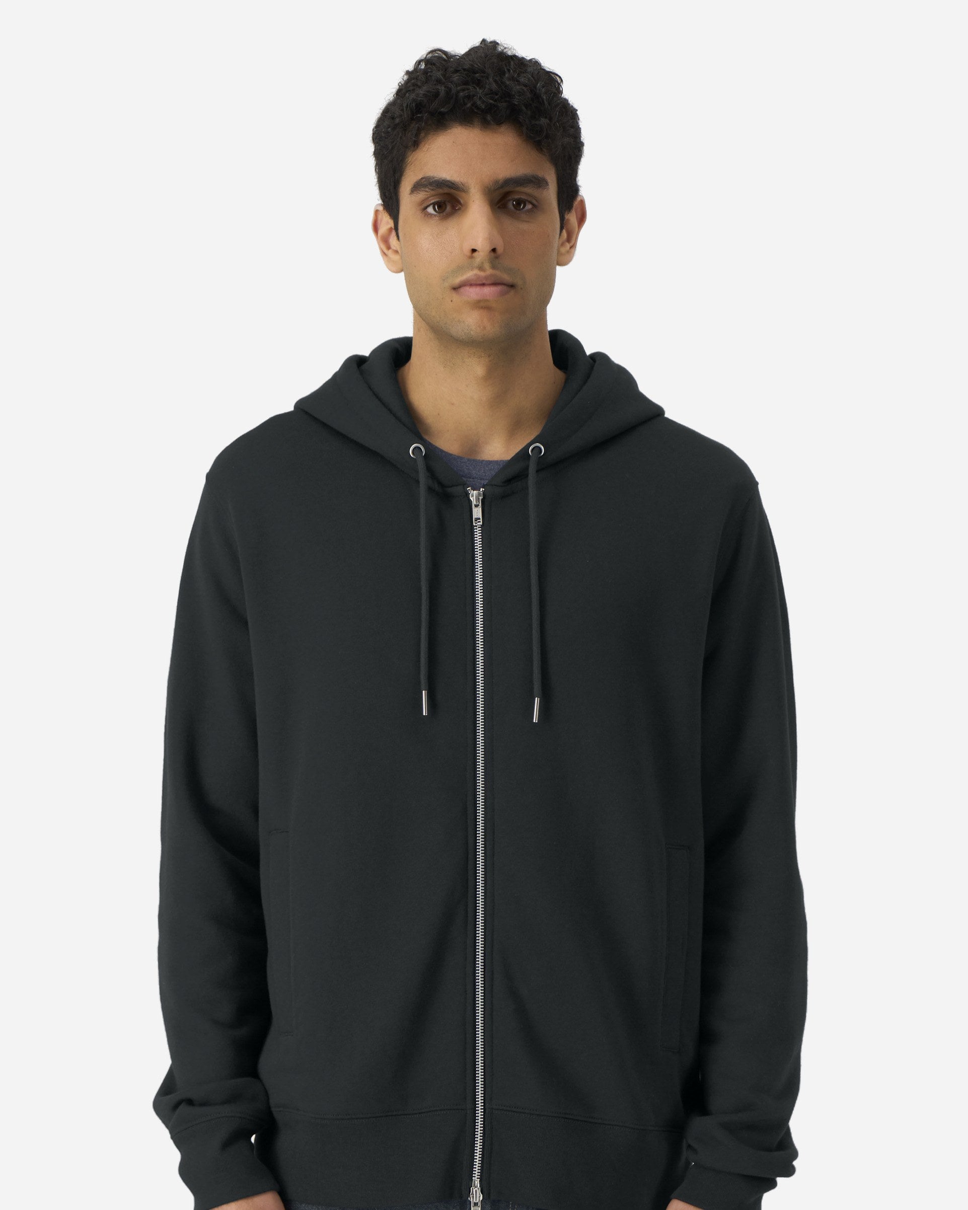 Sweat à capuche zippé unisexe Astor porté, coloris Black