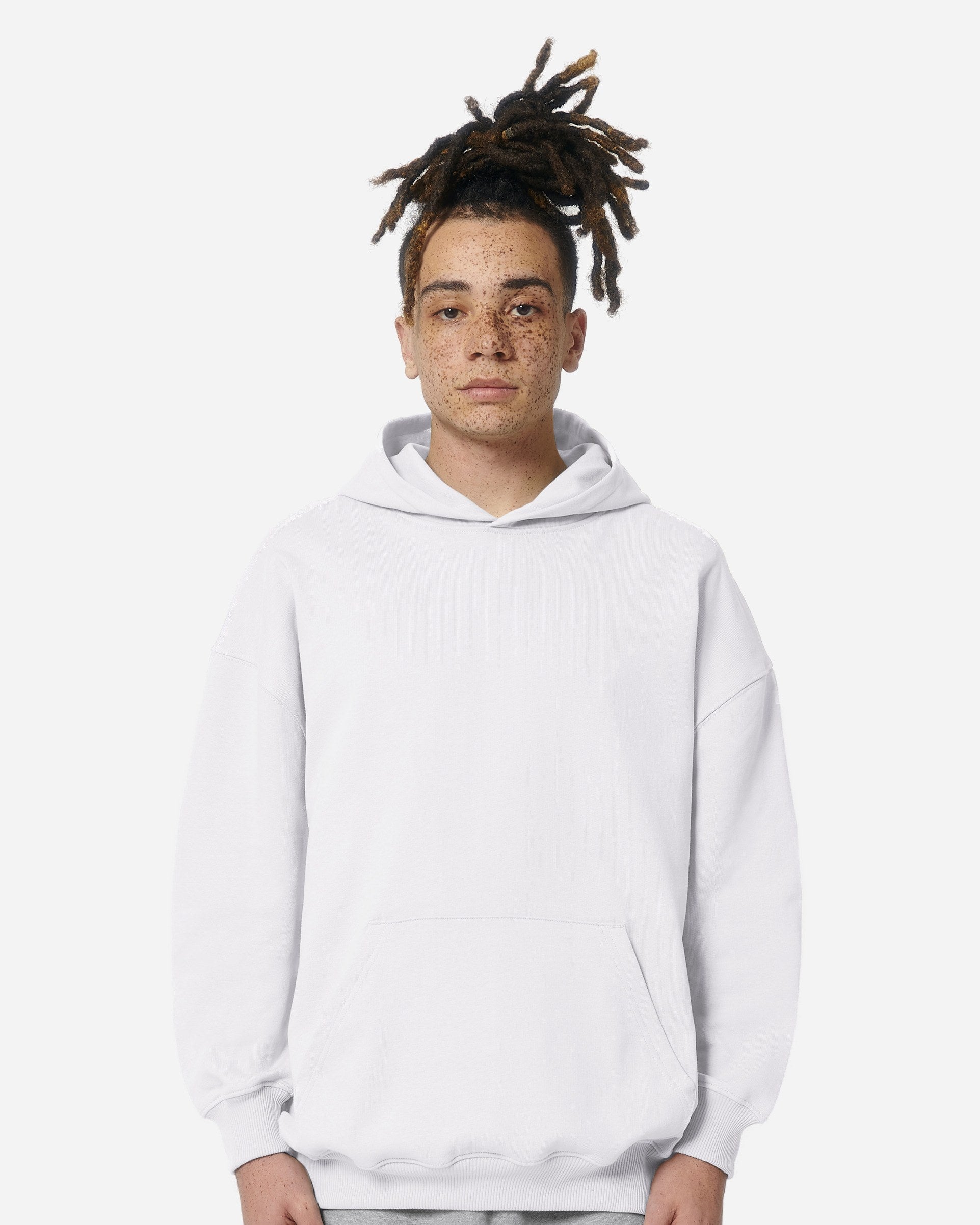 Sweat à capuche unisexe Cooper Dry porté, coloris White