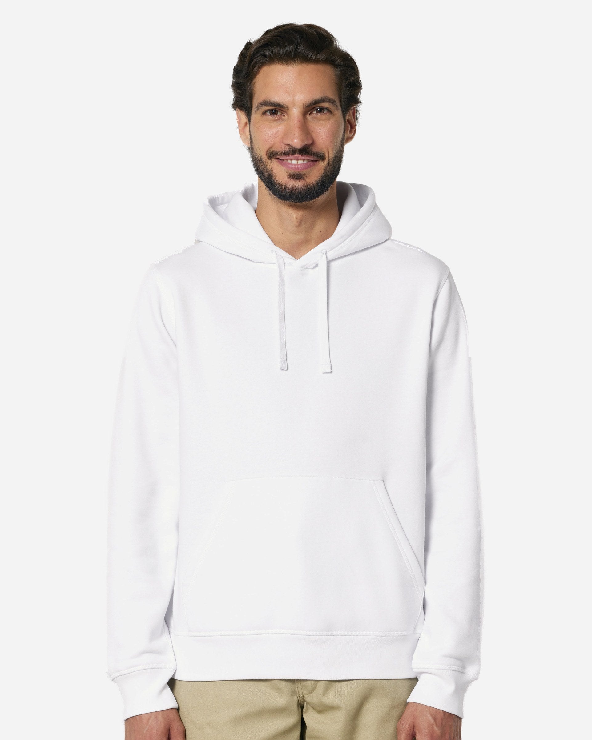 Sweat à capuche unisexe Drummer 2.0 porté, coloris White