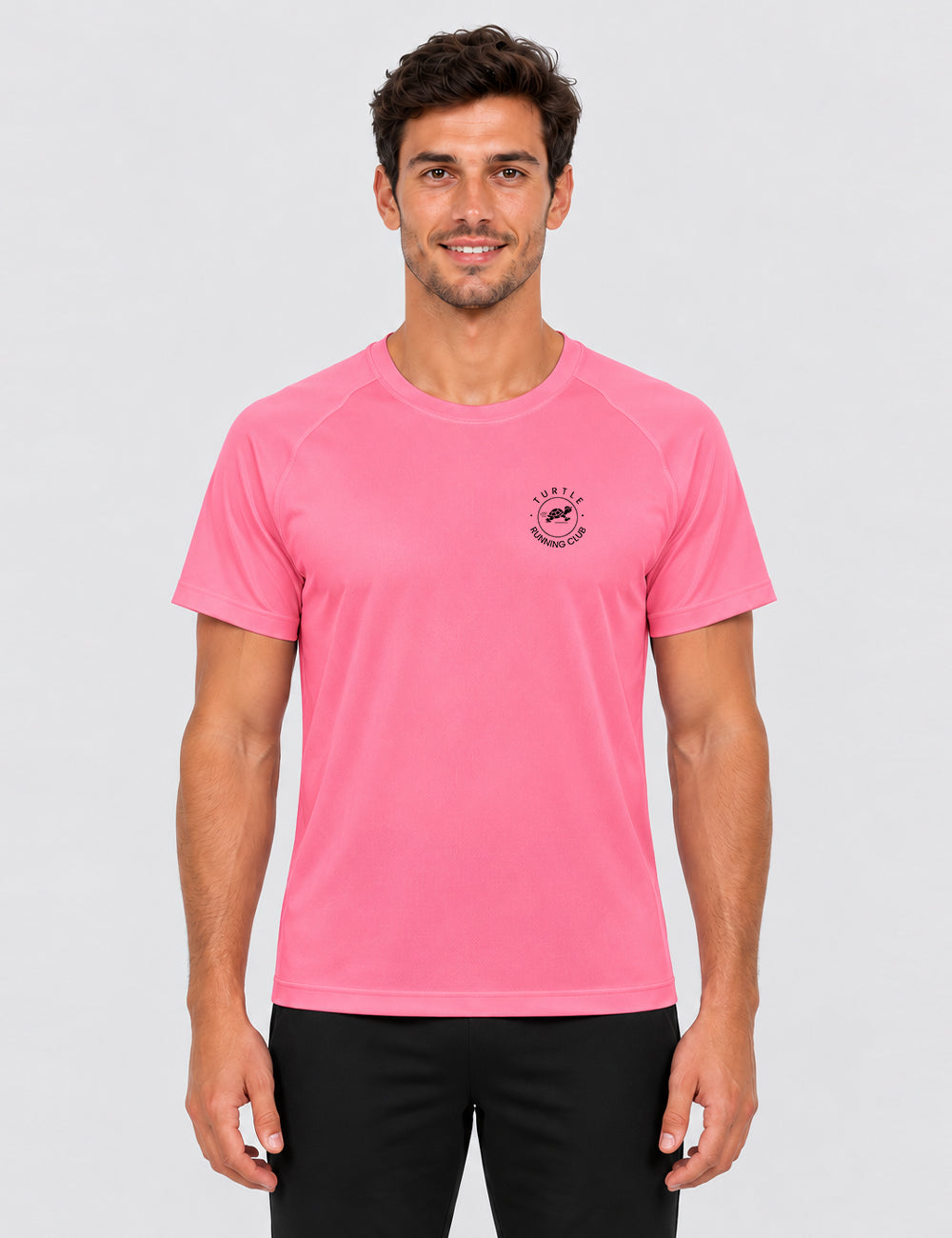 T-shirt homme - Rose néon logo noir - Turtle Running Club