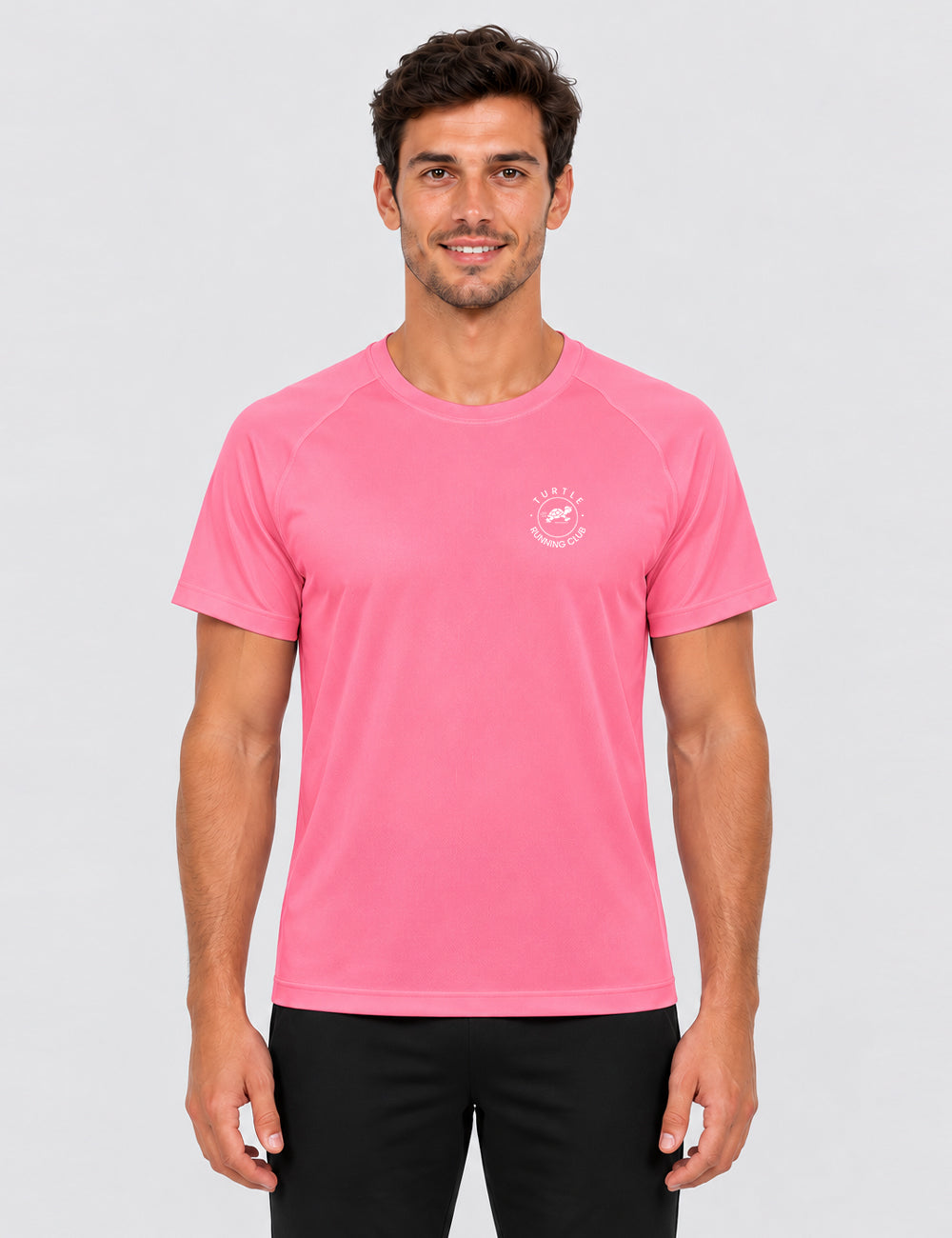 T-shirt homme - Rose néon logo blanc - Turtle Running Club