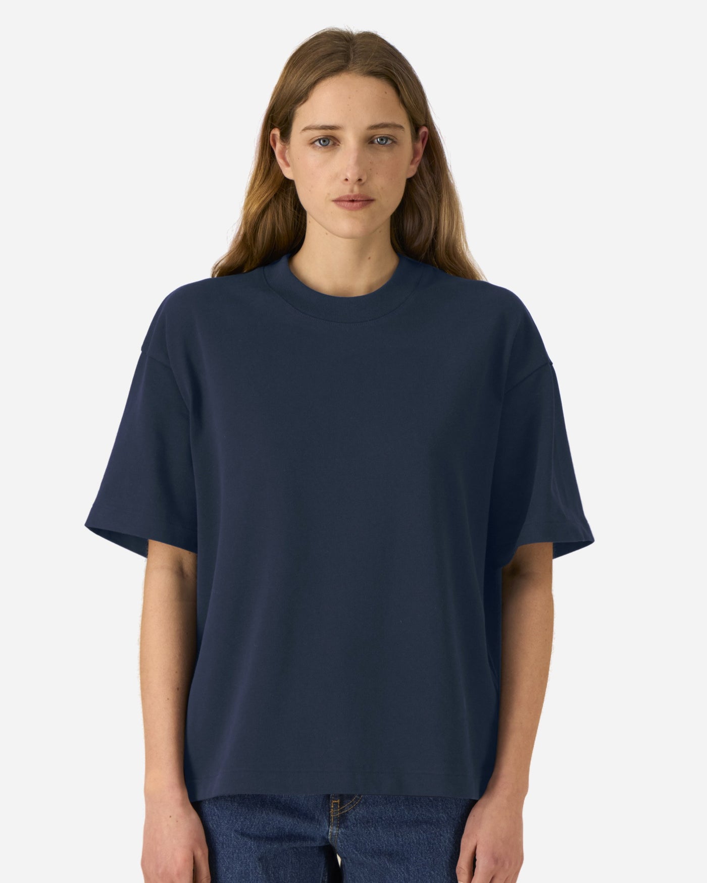 T-shirt unisexe Asher porté, coloris French Navy