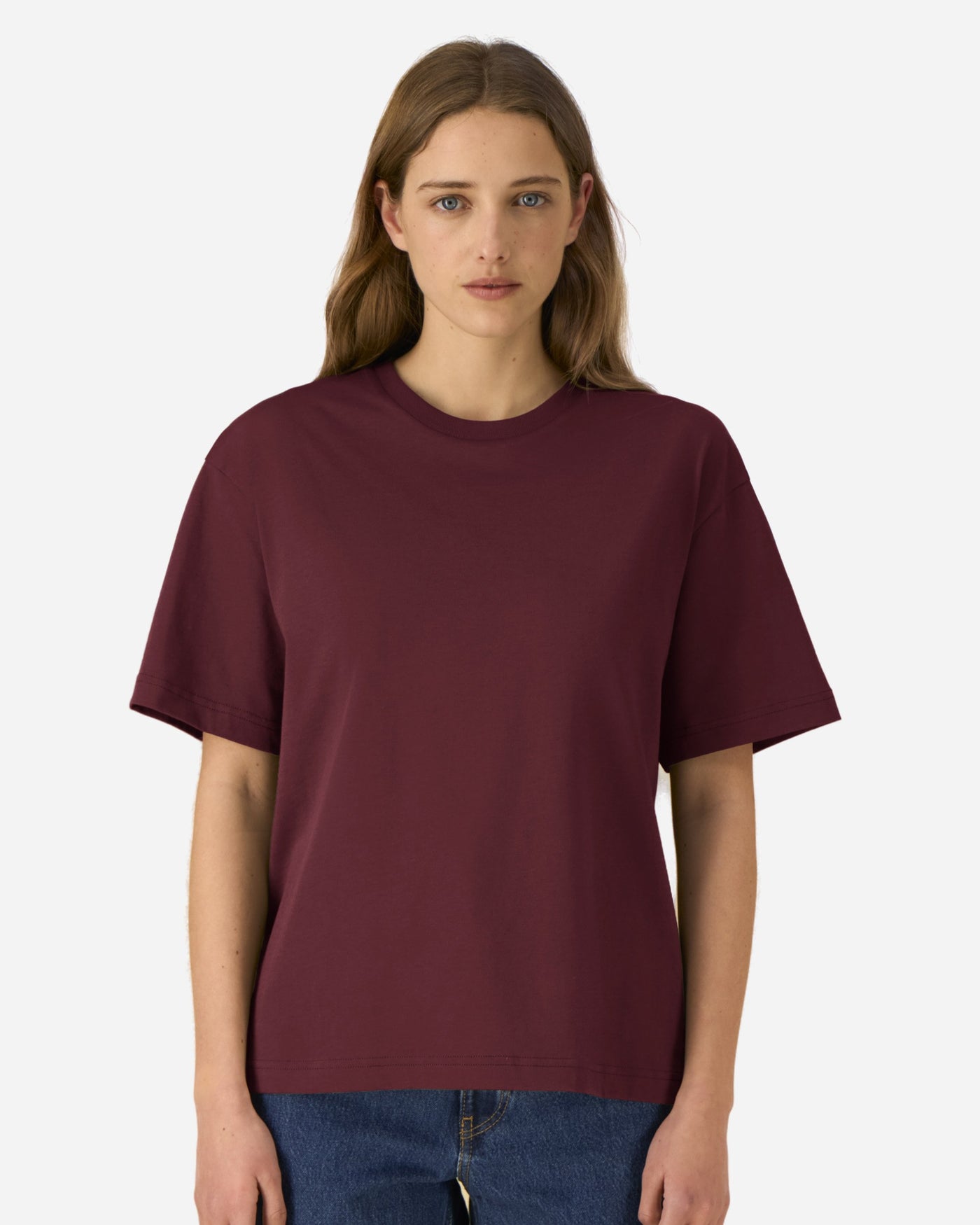 T-shirt unisexe Breezer porté, coloris Burgundy