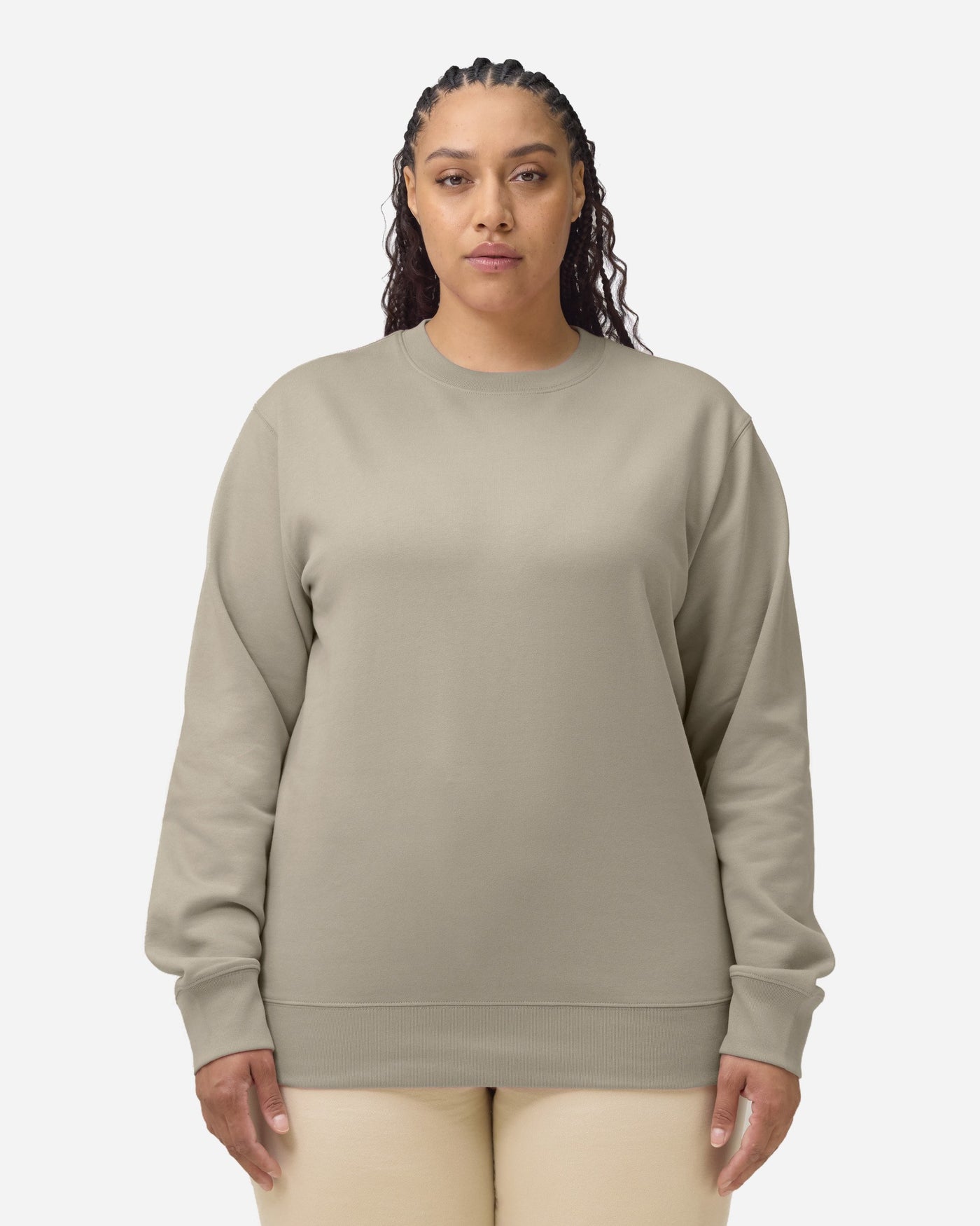 Sweat unisexe Changer 2.0 porté, coloris Stone