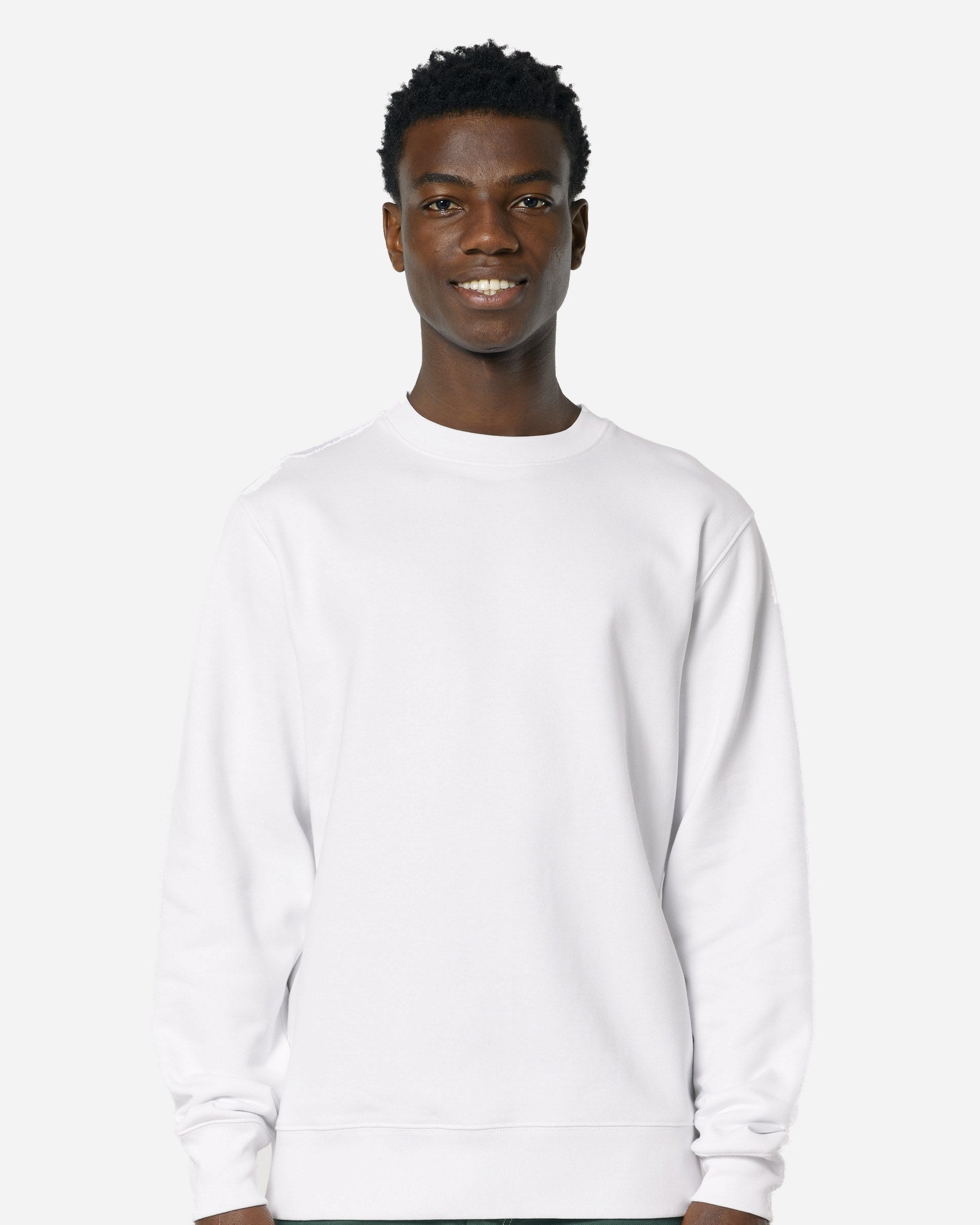 Sweat unisexe Changer 2.0 porté, coloris White