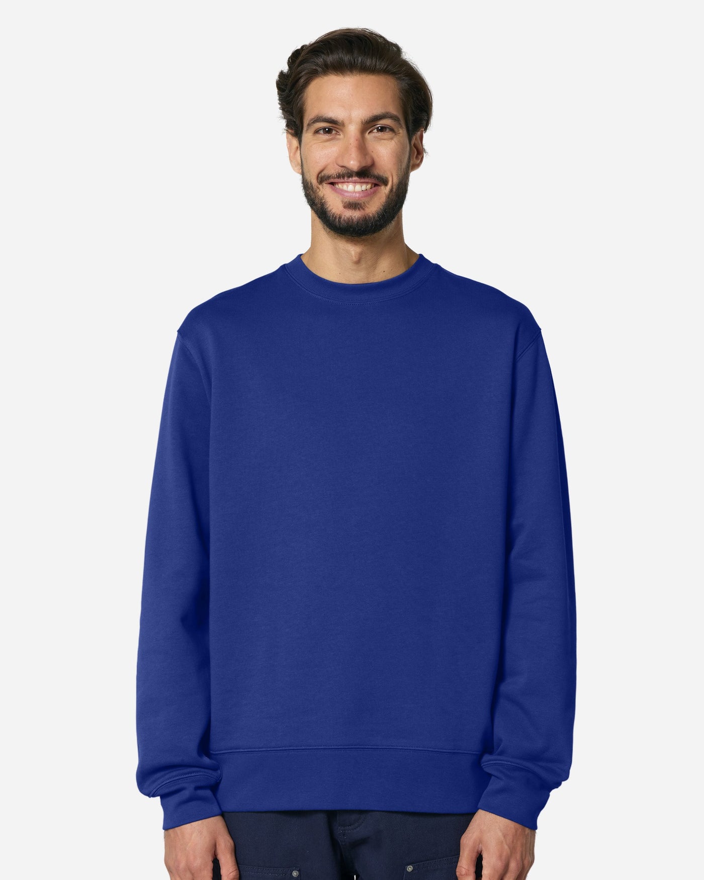 Sweat unisexe Changer 2.0 porté, coloris Worker Blue