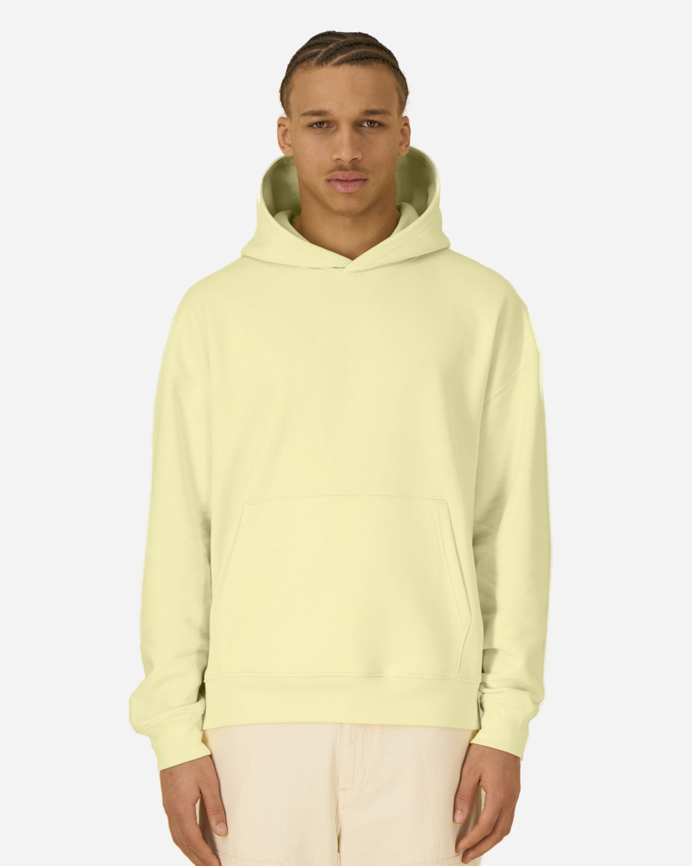 Sweat à capuche unisexe Chaser porté, coloris Lemon Sorbet