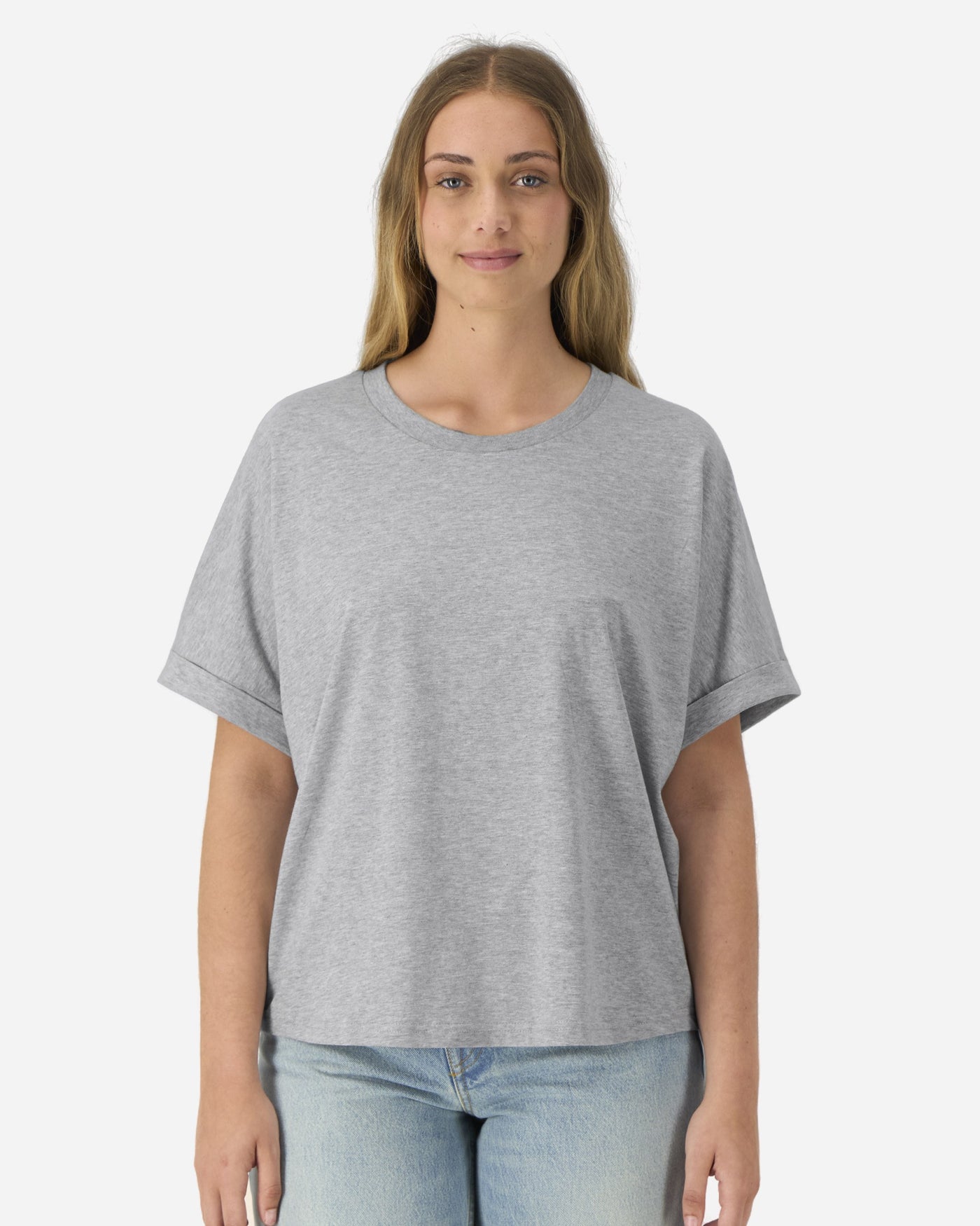 T-shirt femme Stella Collider porté, coloris Heather Grey