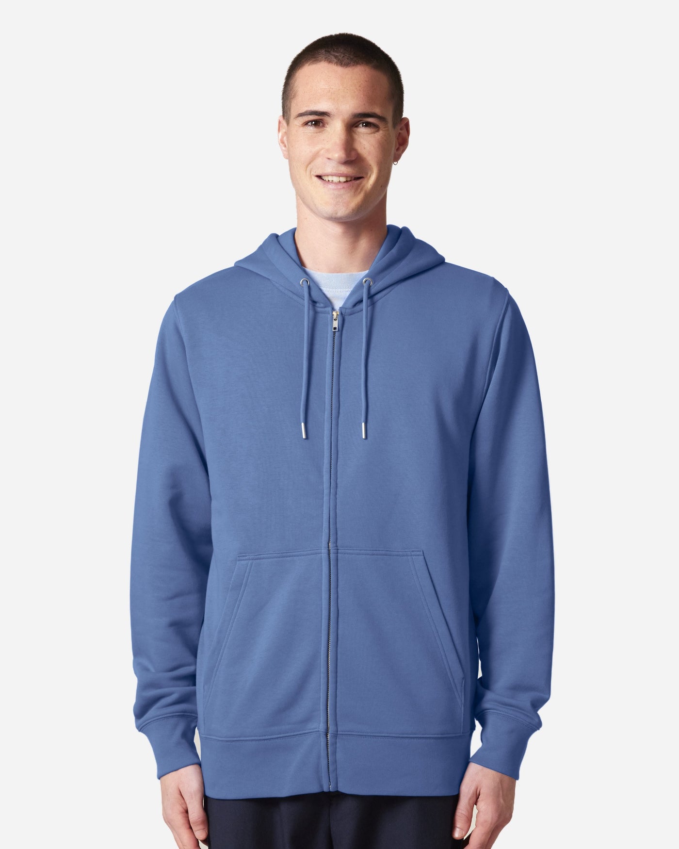 Sweat à capuche zippé unisexe Connector 2.0 porté, coloris Bright Blue