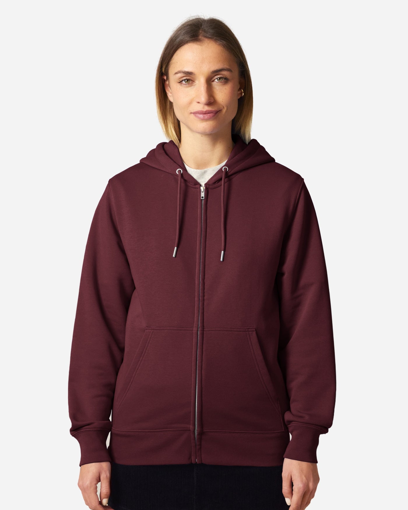 Sweat à capuche zippé unisexe Connector 2.0 porté, coloris Burgundy
