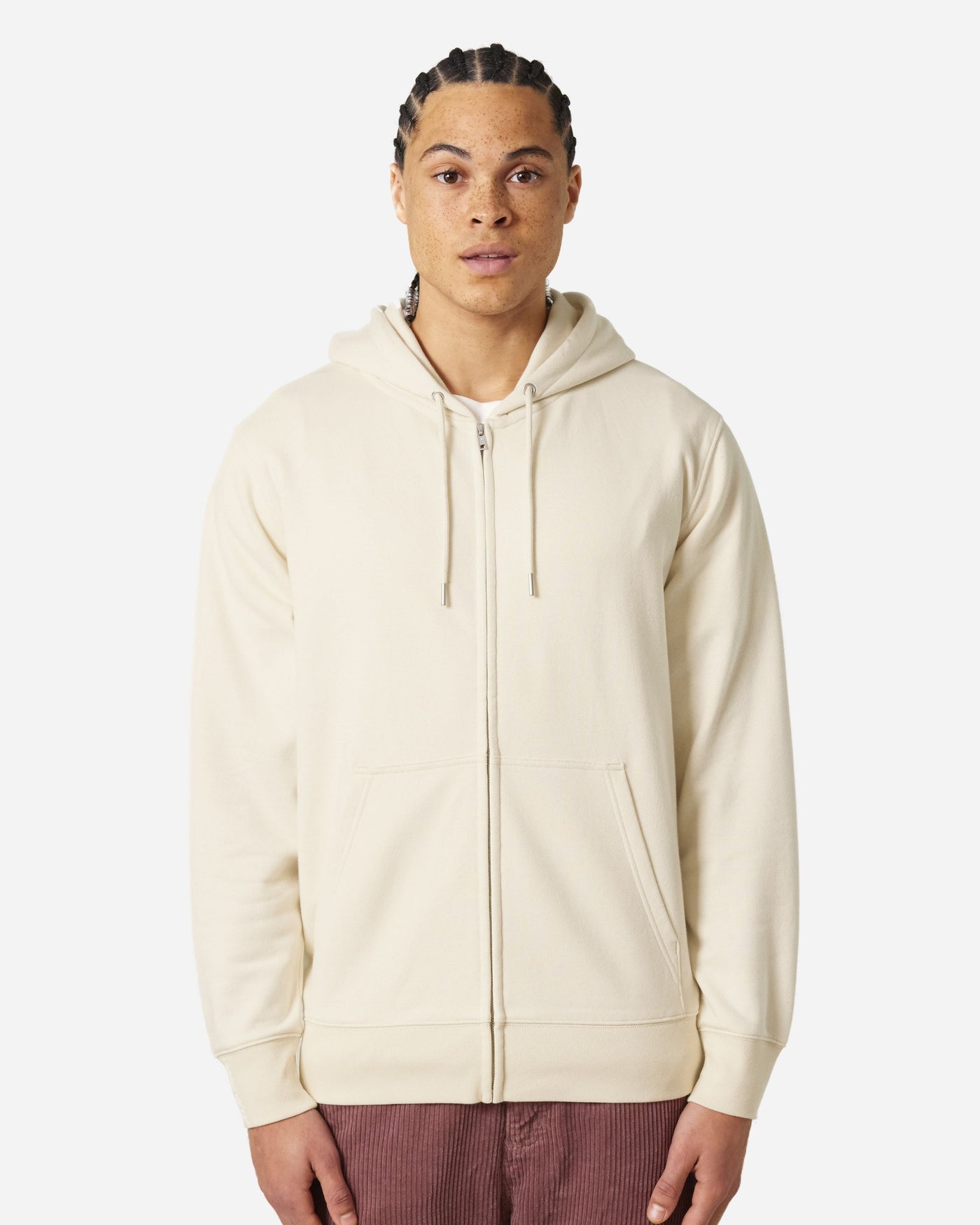 Sweat à capuche zippé unisexe Connector 2.0 porté, coloris Natural Raw