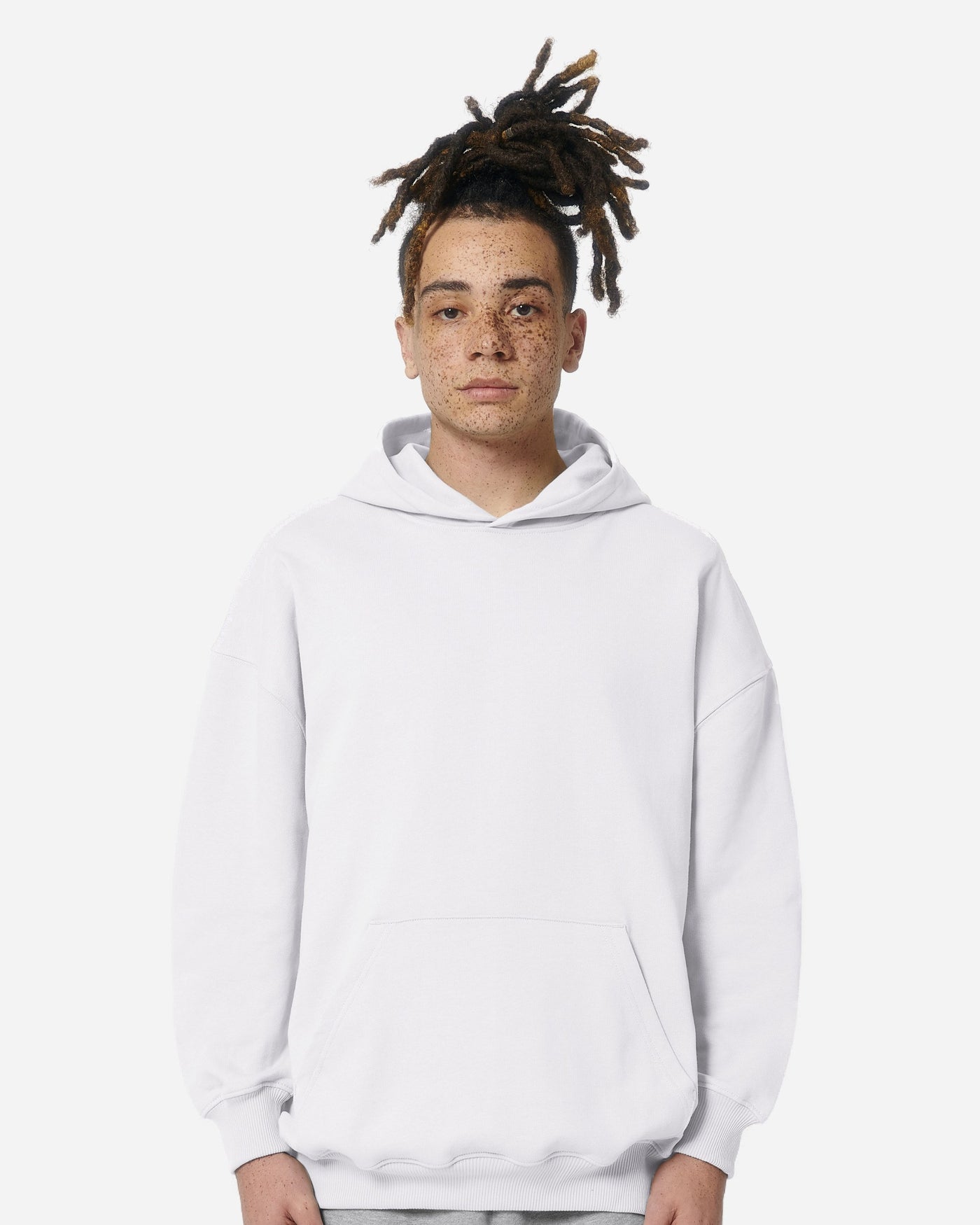 Sweat à capuche unisexe Cooper Dry porté, coloris White