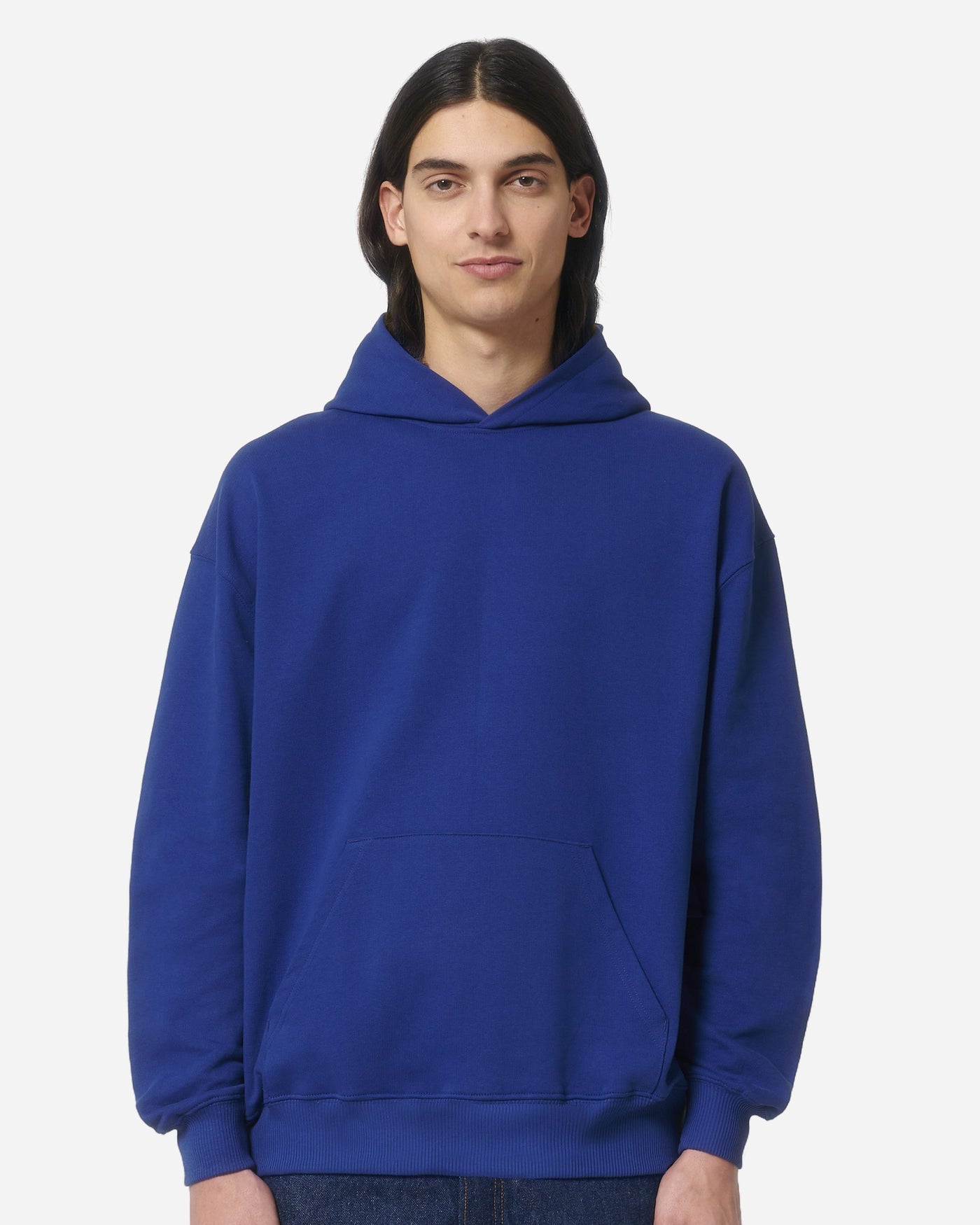 Sweat à capuche unisexe Cooper Dry porté, coloris Worker Blue