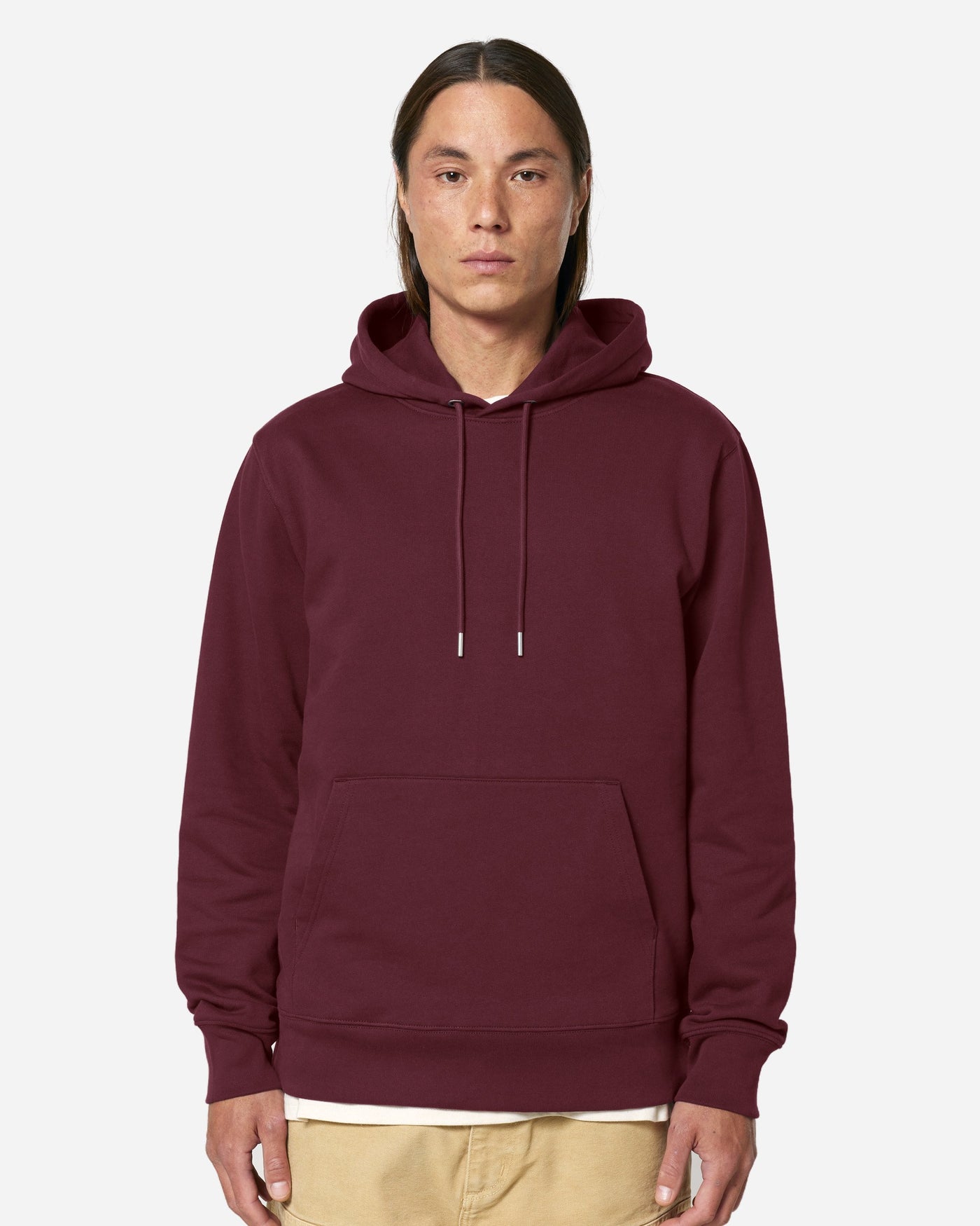 Sweat à capuche unisexe Cruiser 2.0 porté, coloris Burgundy