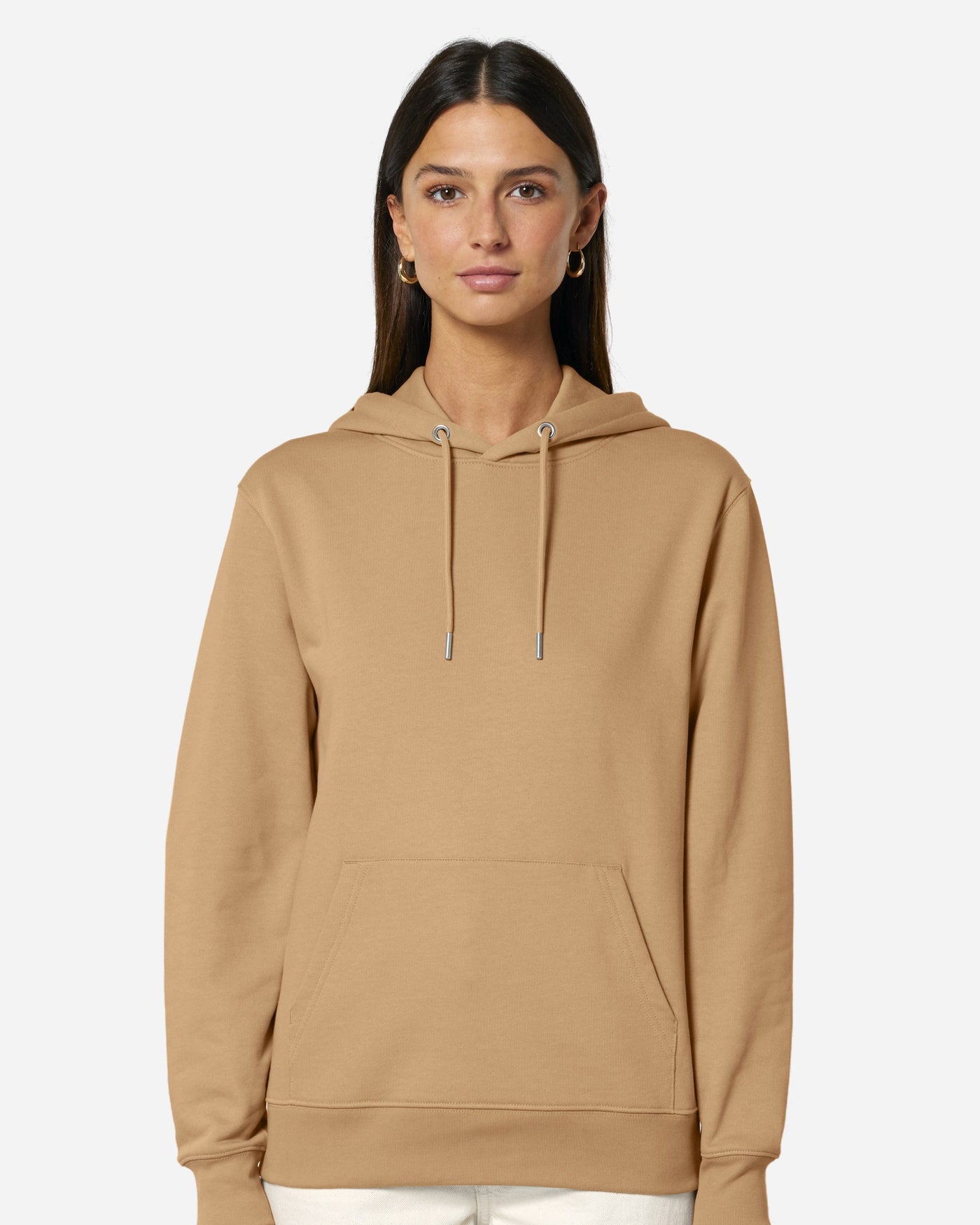 Sweat à capuche unisexe Cruiser 2.0 porté, coloris Latte