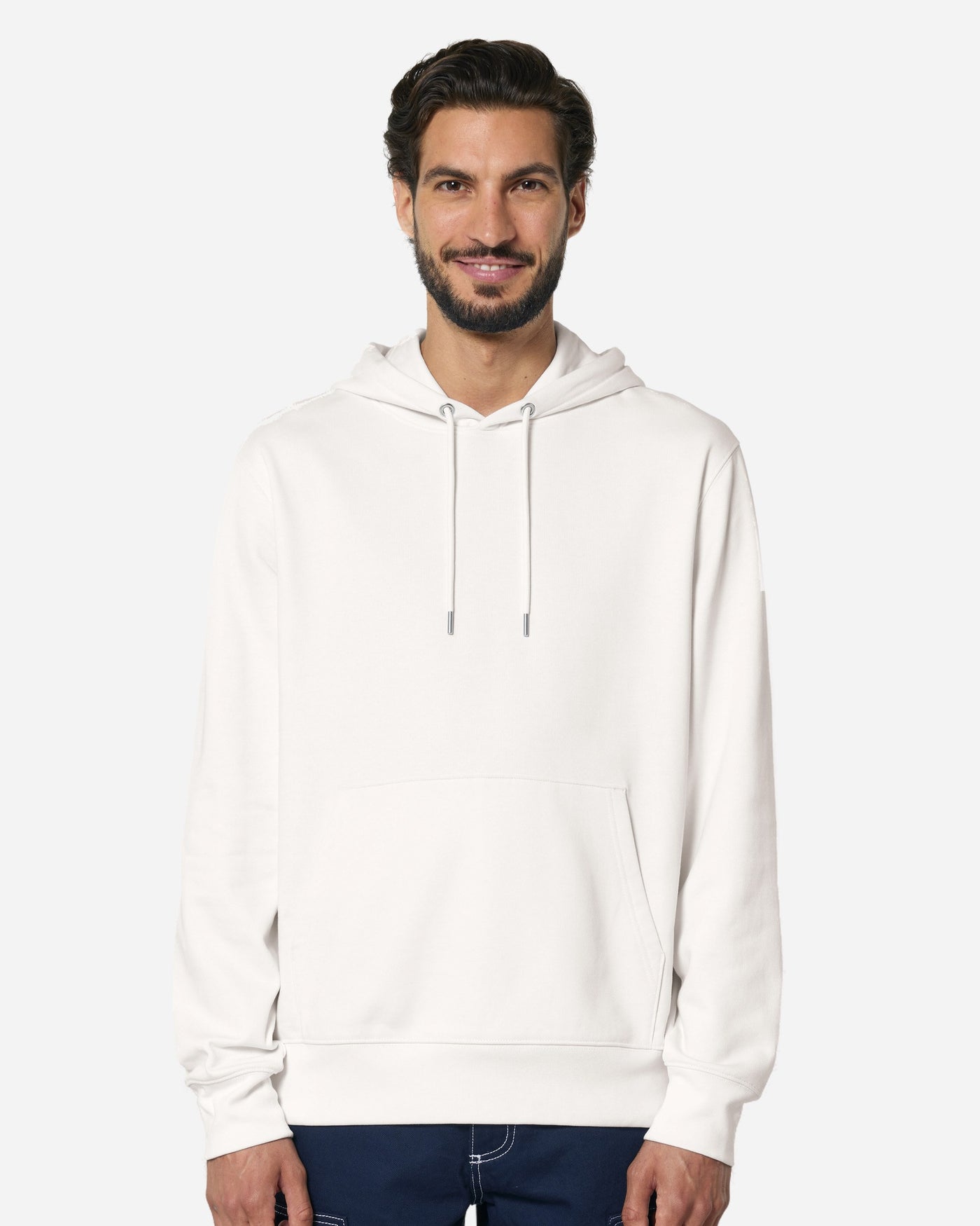 Sweat à capuche unisexe Cruiser 2.0 porté, coloris Off White
