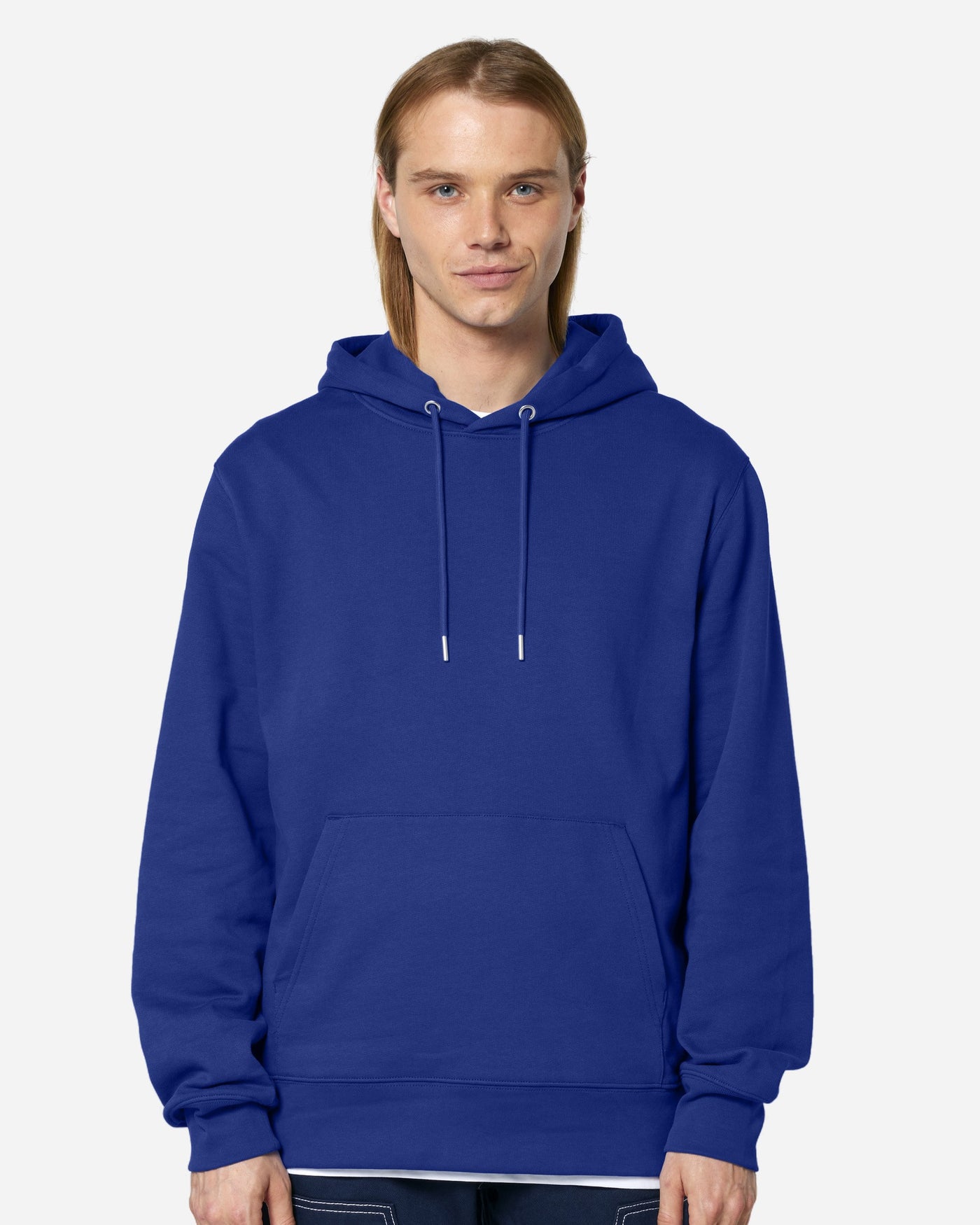 Sweat à capuche unisexe Cruiser 2.0 porté, coloris Worker Blue