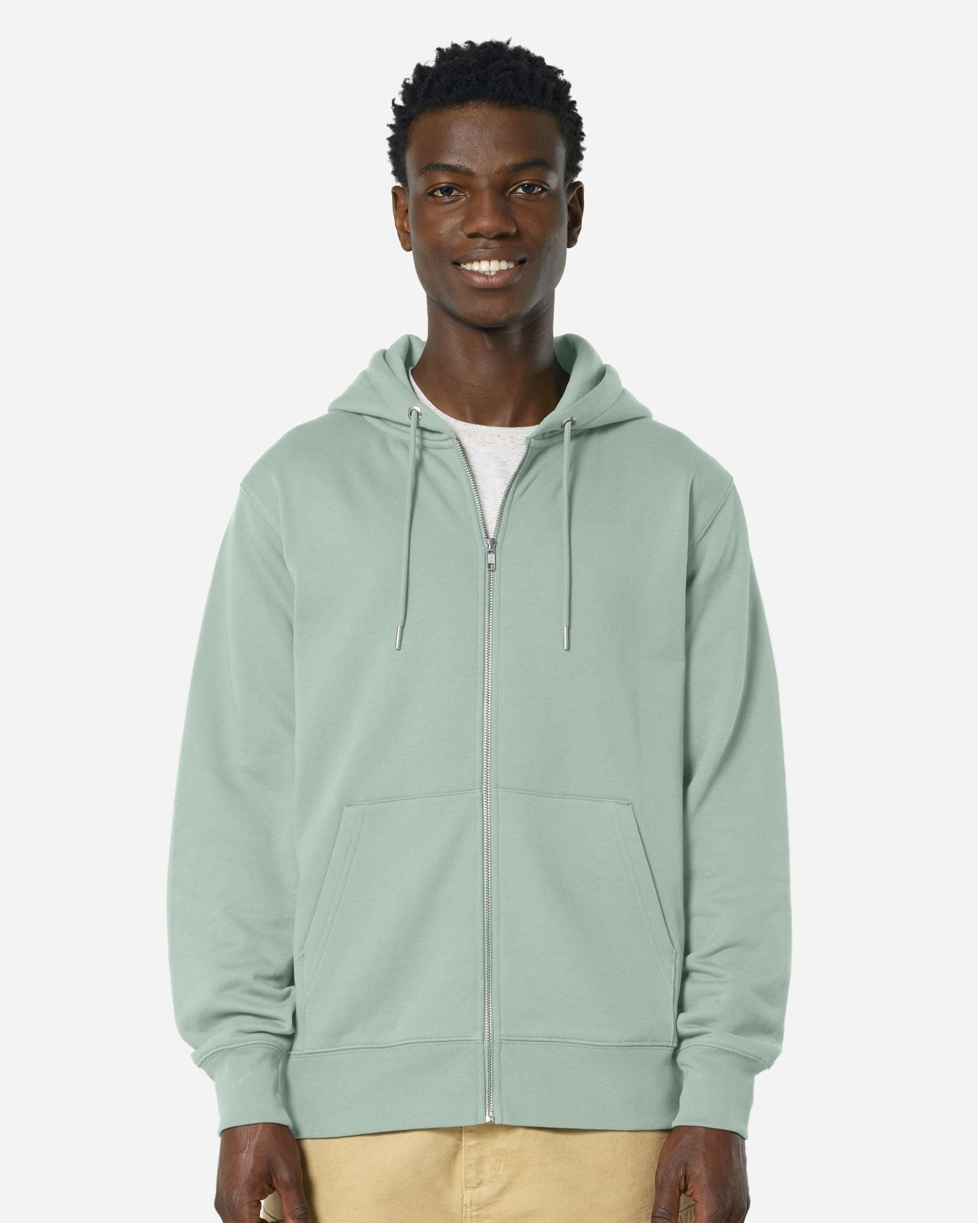 Sweat à capuche zippé unisexe Cultivator 2.0 porté, coloris Aloe