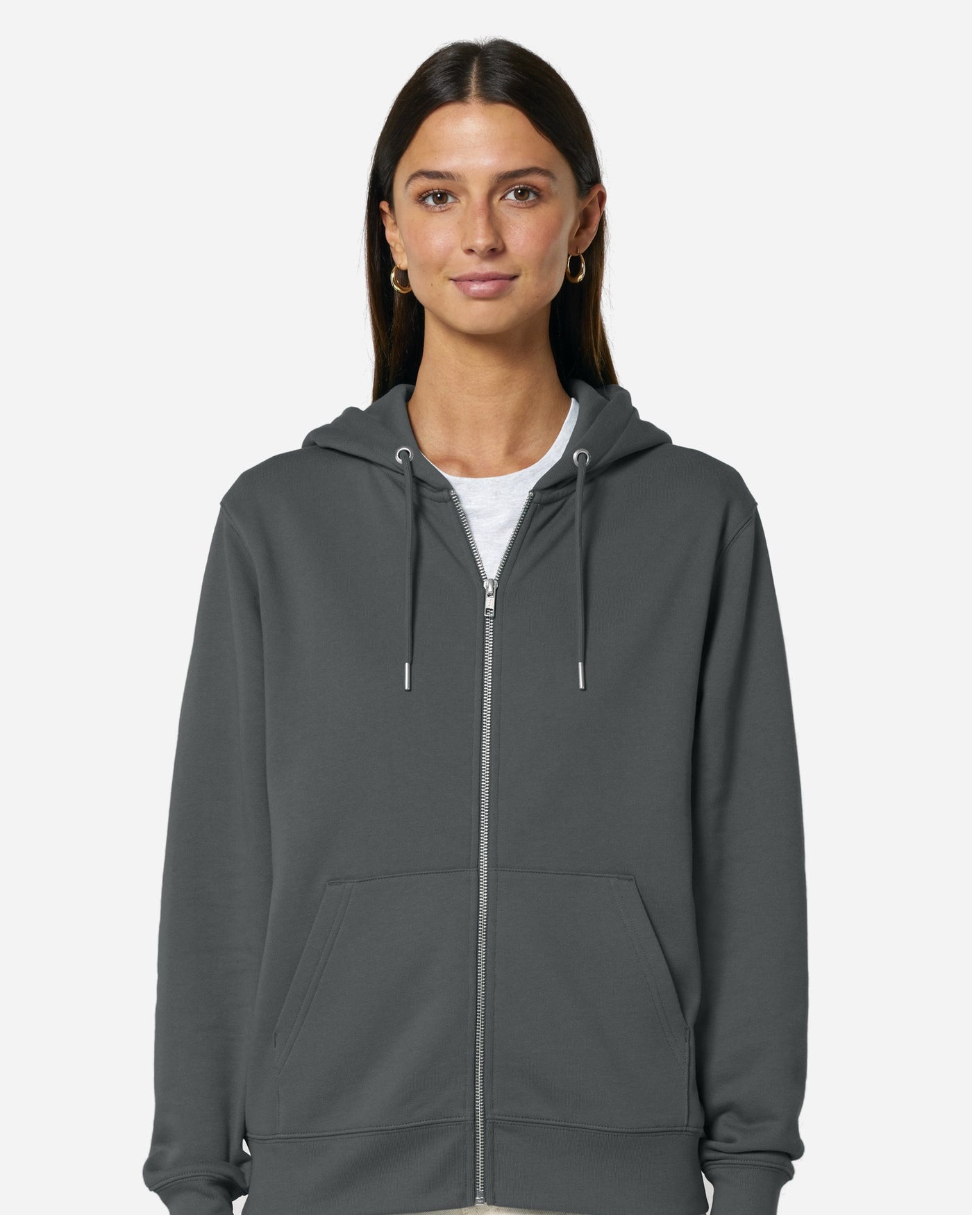 Sweat à capuche zippé unisexe Cultivator 2.0 porté, coloris Anthracite