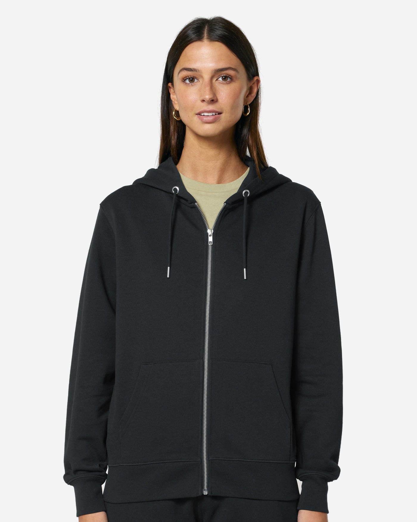 Sweat à capuche zippé unisexe Cultivator 2.0 porté, coloris Black