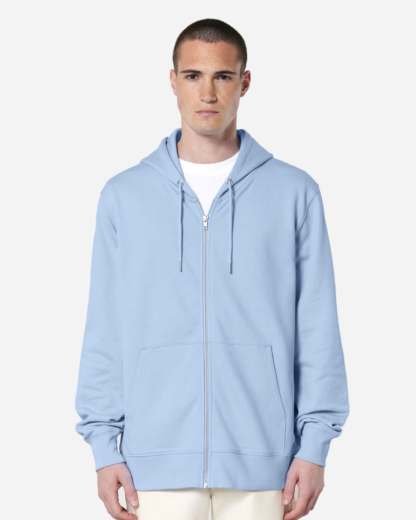 Sweat à capuche zippé unisexe Cultivator 2.0 porté, coloris Blue Soul