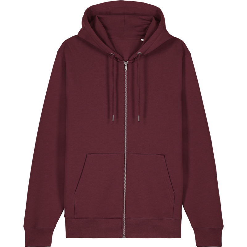 Sweat à capuche zippé unisexe Cultivator 2.0 à plat, coloris Burgundy