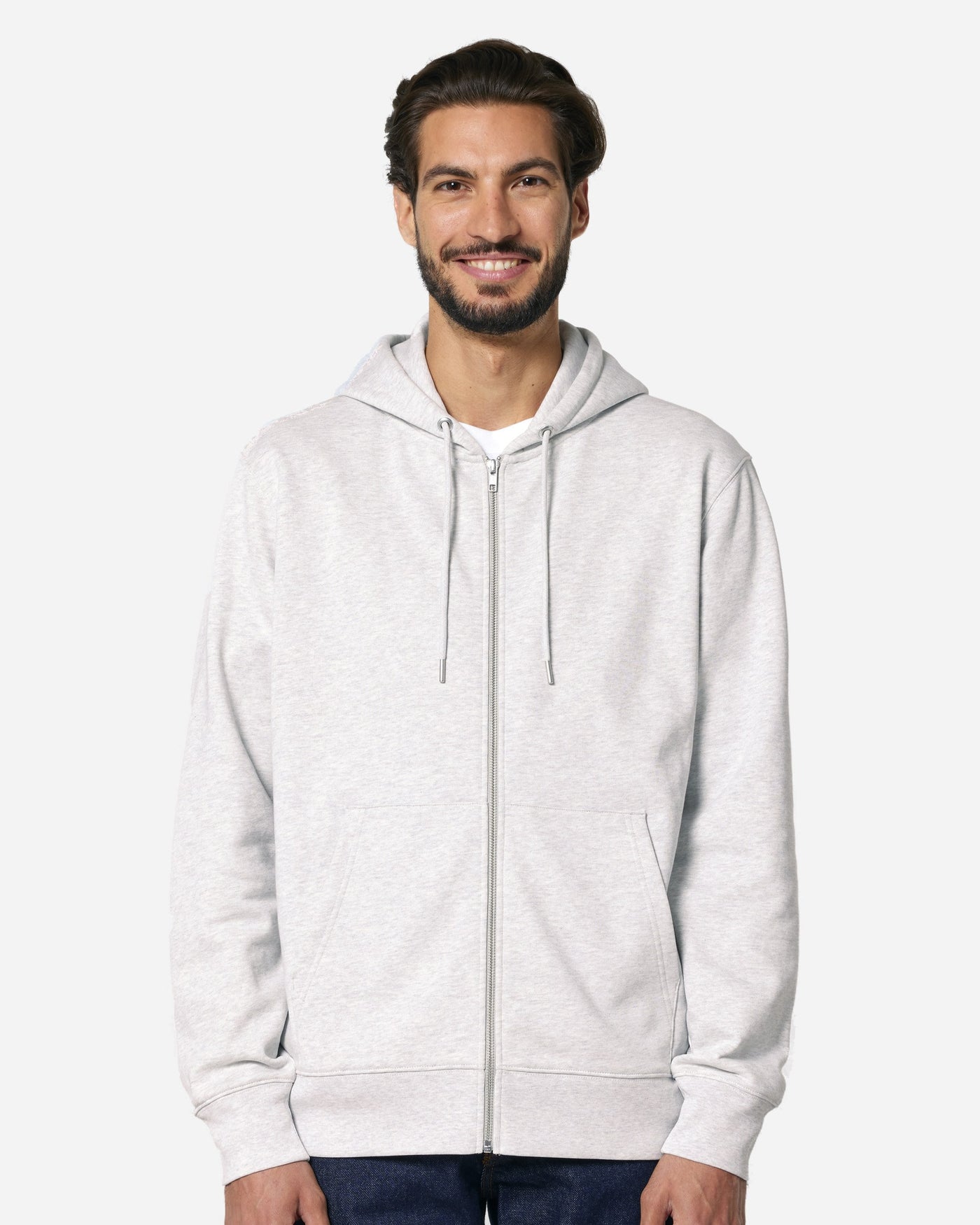 Sweat à capuche zippé unisexe Cultivator 2.0 porté, coloris Cool Heather Grey