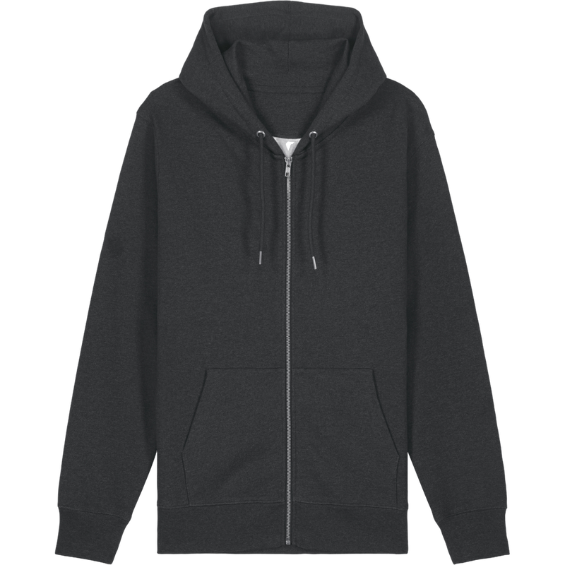 Sweat à capuche zippé unisexe Cultivator 2.0 à plat, coloris Dark Heather Grey