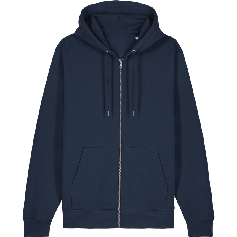 Sweat à capuche zippé unisexe Cultivator 2.0 à plat, coloris French Navy