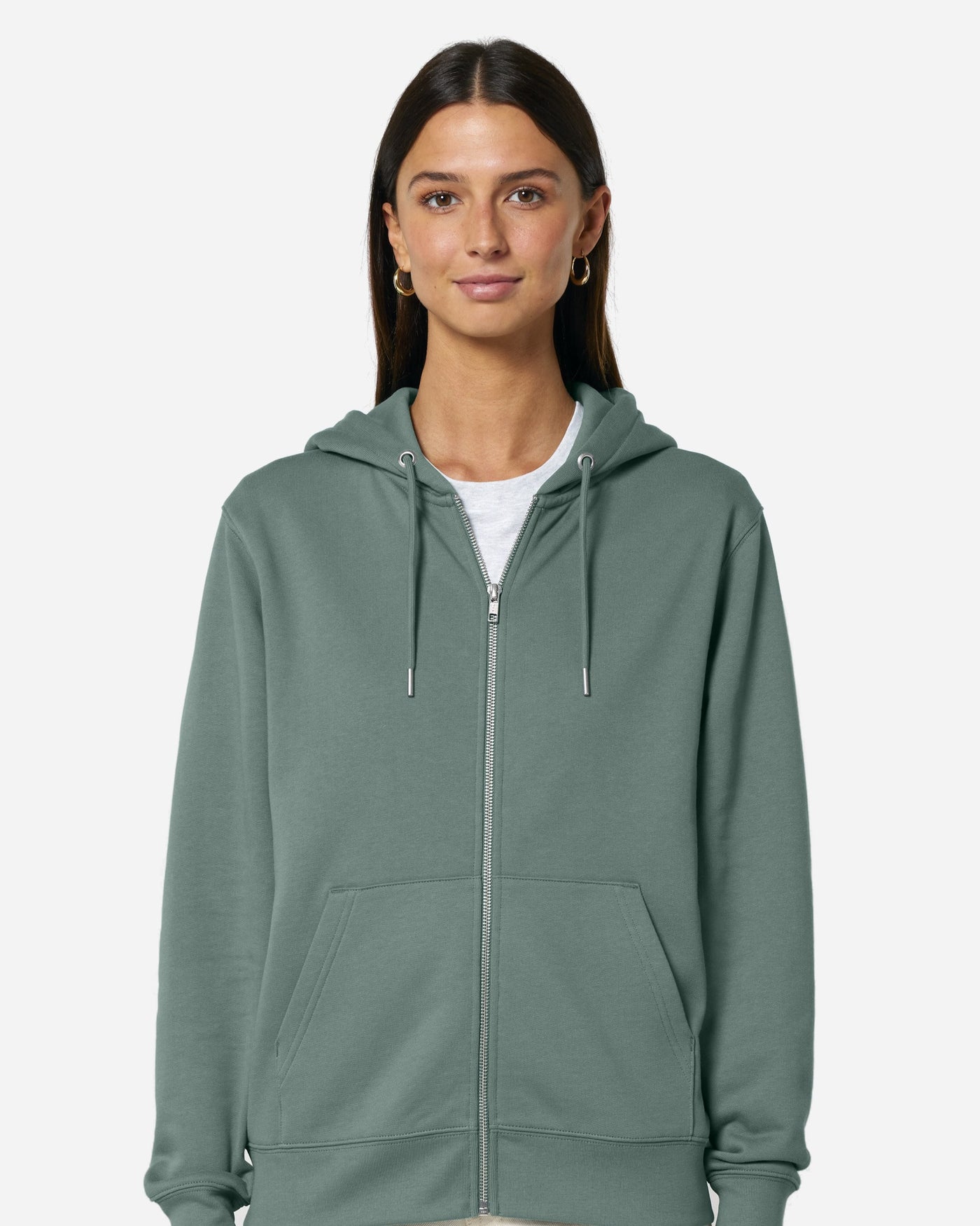 Sweat à capuche zippé unisexe Cultivator 2.0 porté, coloris Green Bay