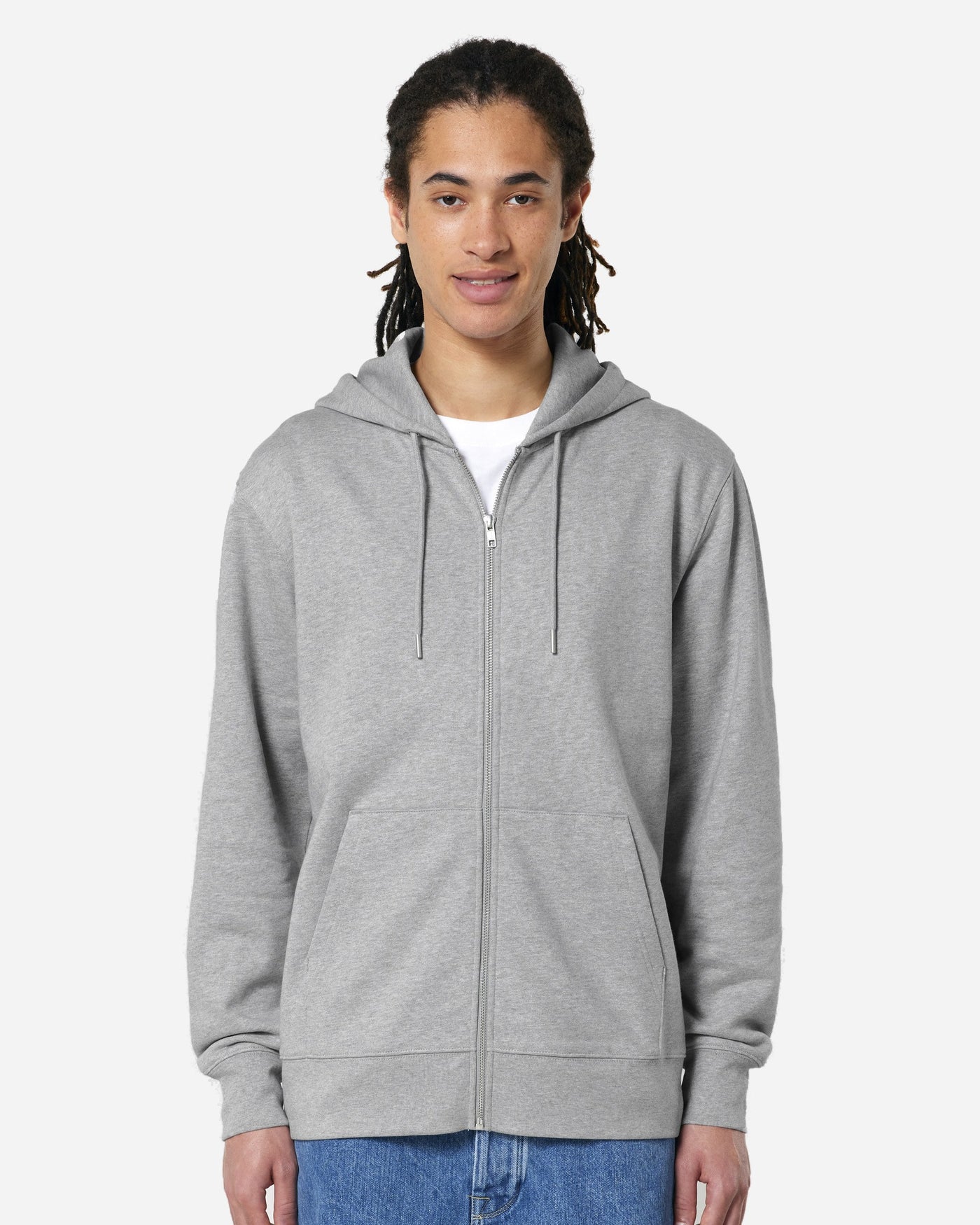 Sweat à capuche zippé unisexe Cultivator 2.0 porté, coloris Heather Grey