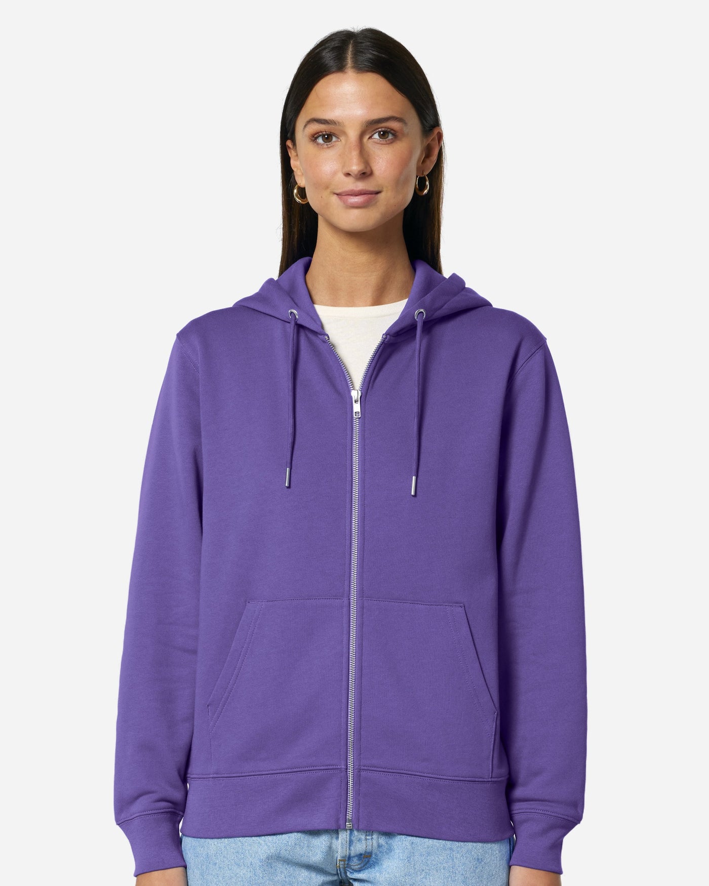 Sweat à capuche zippé unisexe Cultivator 2.0 porté, coloris Purple Love