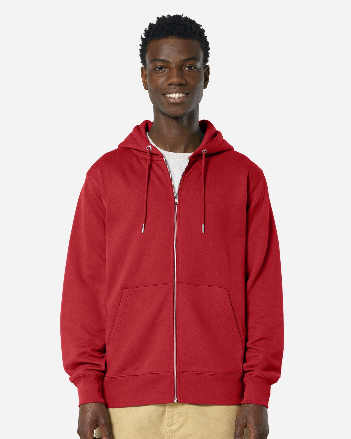 Sweat à capuche zippé unisexe Cultivator 2.0 porté, coloris Red