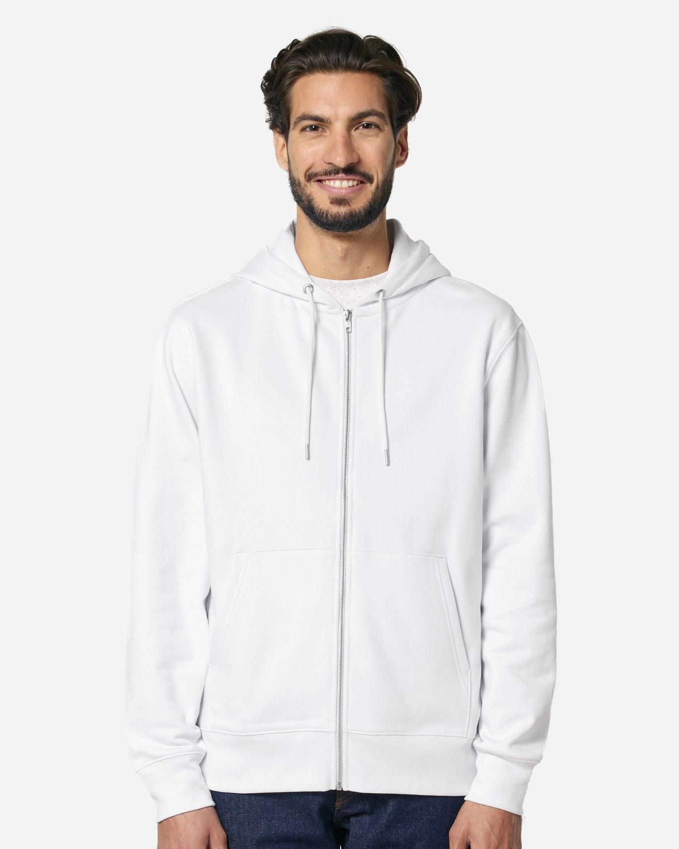 Sweat à capuche zippé unisexe Cultivator 2.0 porté, coloris White