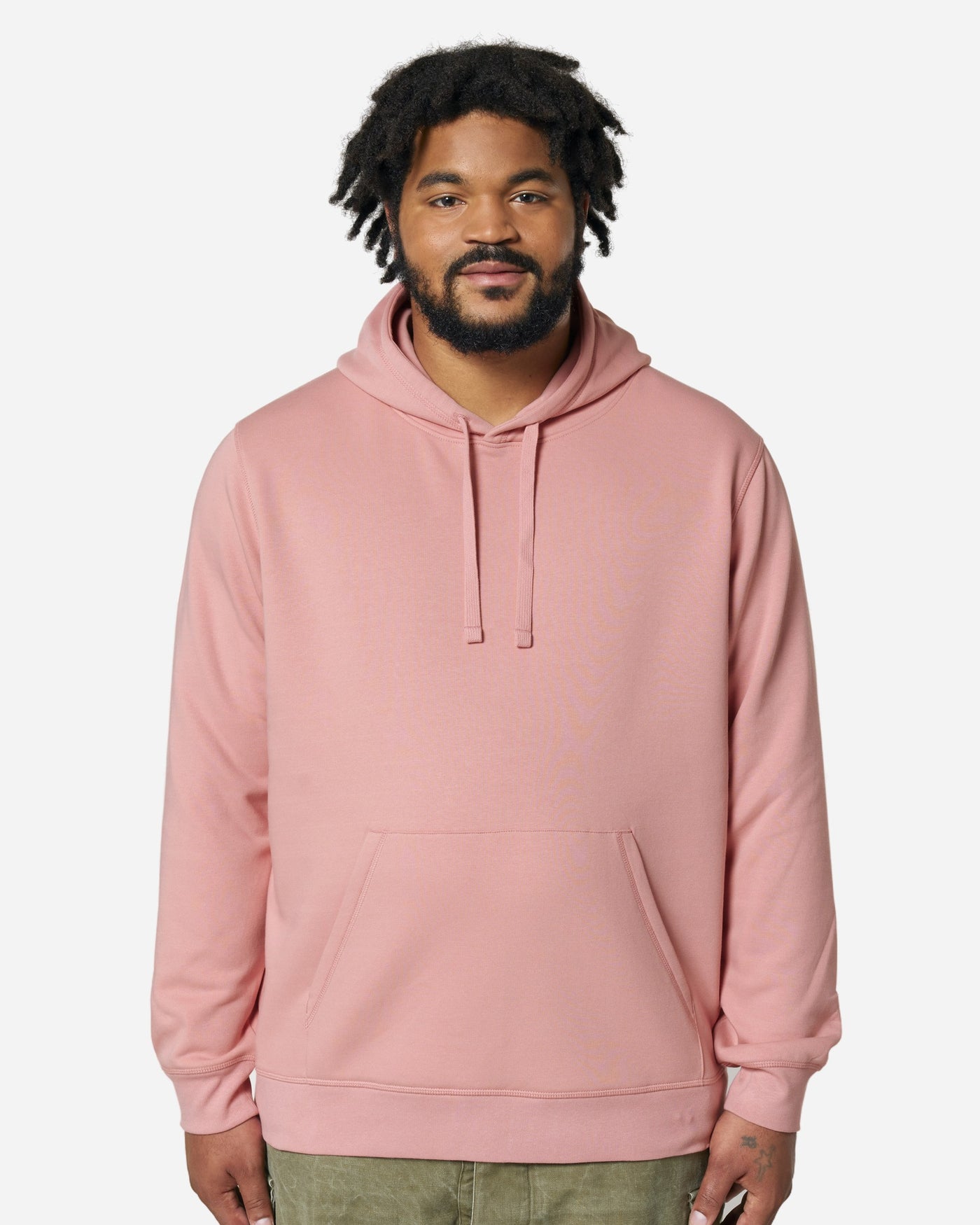 Sweat à capuche unisexe Drummer 2.0 porté, coloris Canyon Pink