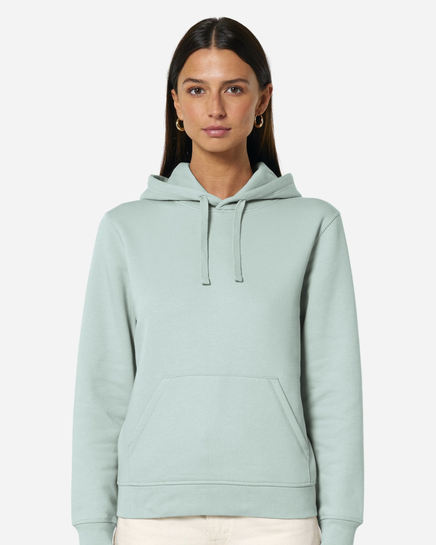 Sweat à capuche unisexe Drummer 2.0 porté, coloris Caribbean Blue