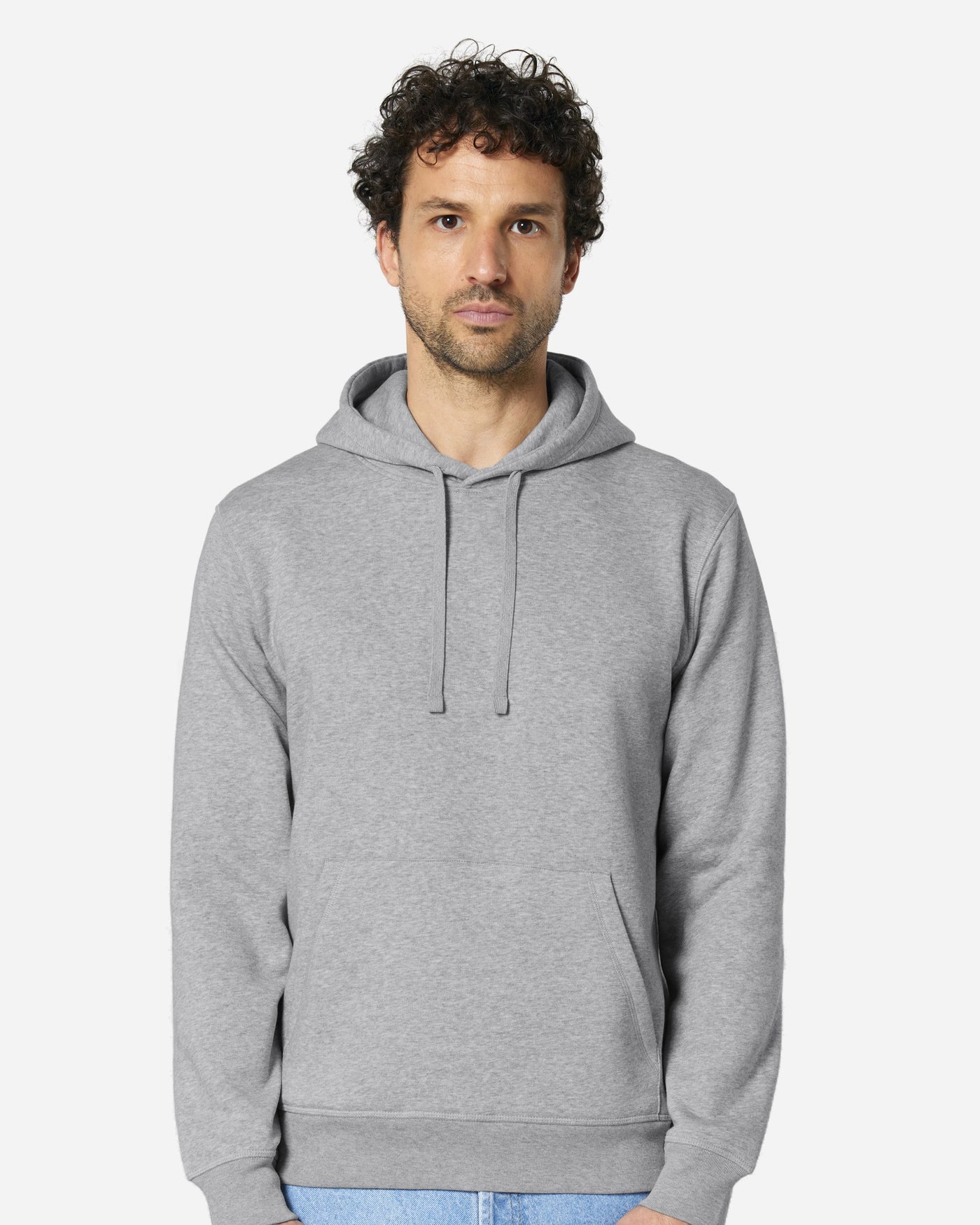 Sweat à capuche unisexe Drummer 2.0 porté, coloris Heather Grey