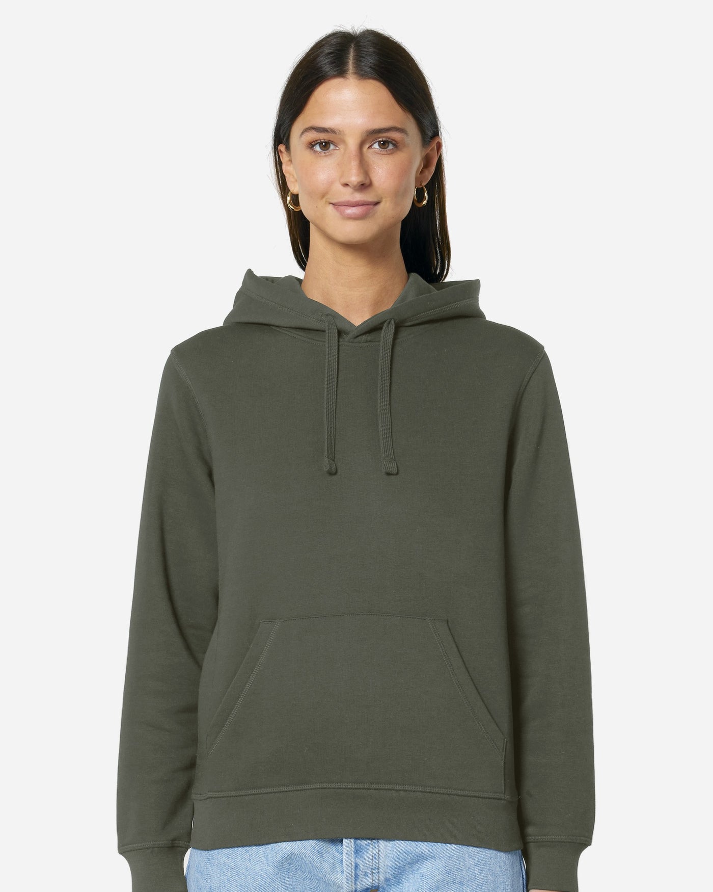 Sweat à capuche unisexe Drummer 2.0 porté, coloris Khaki