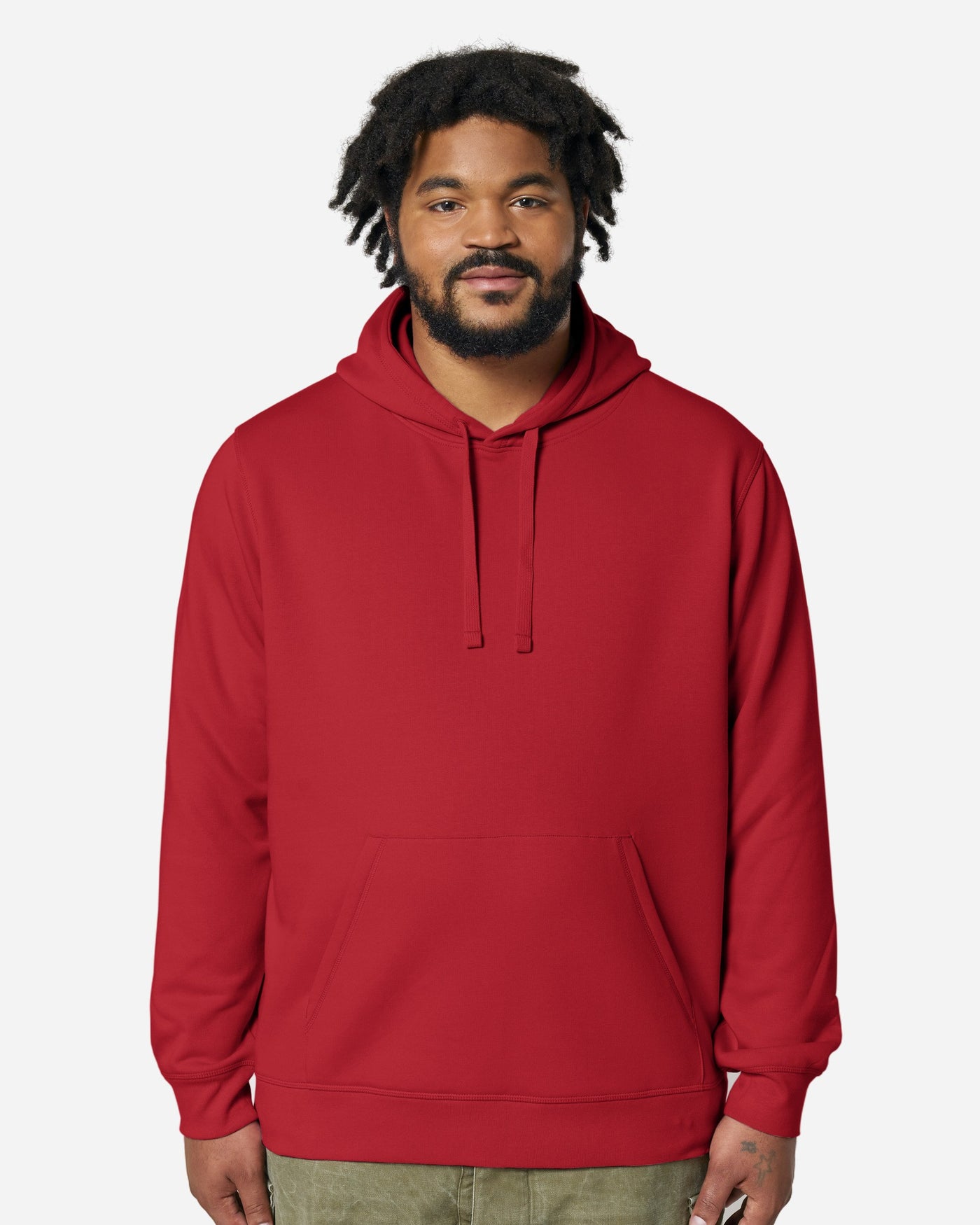 Sweat à capuche unisexe Drummer 2.0 porté, coloris Red