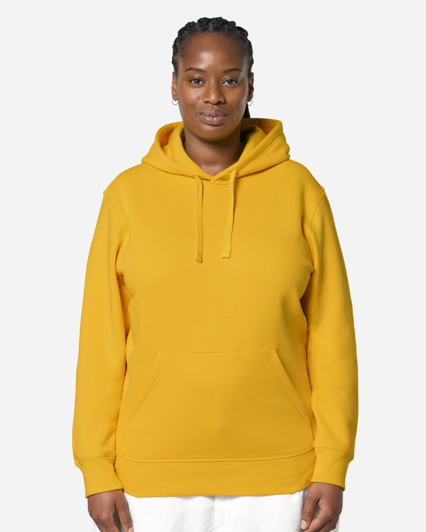 Sweat à capuche unisexe Drummer 2.0 porté, coloris Spectra Yellow