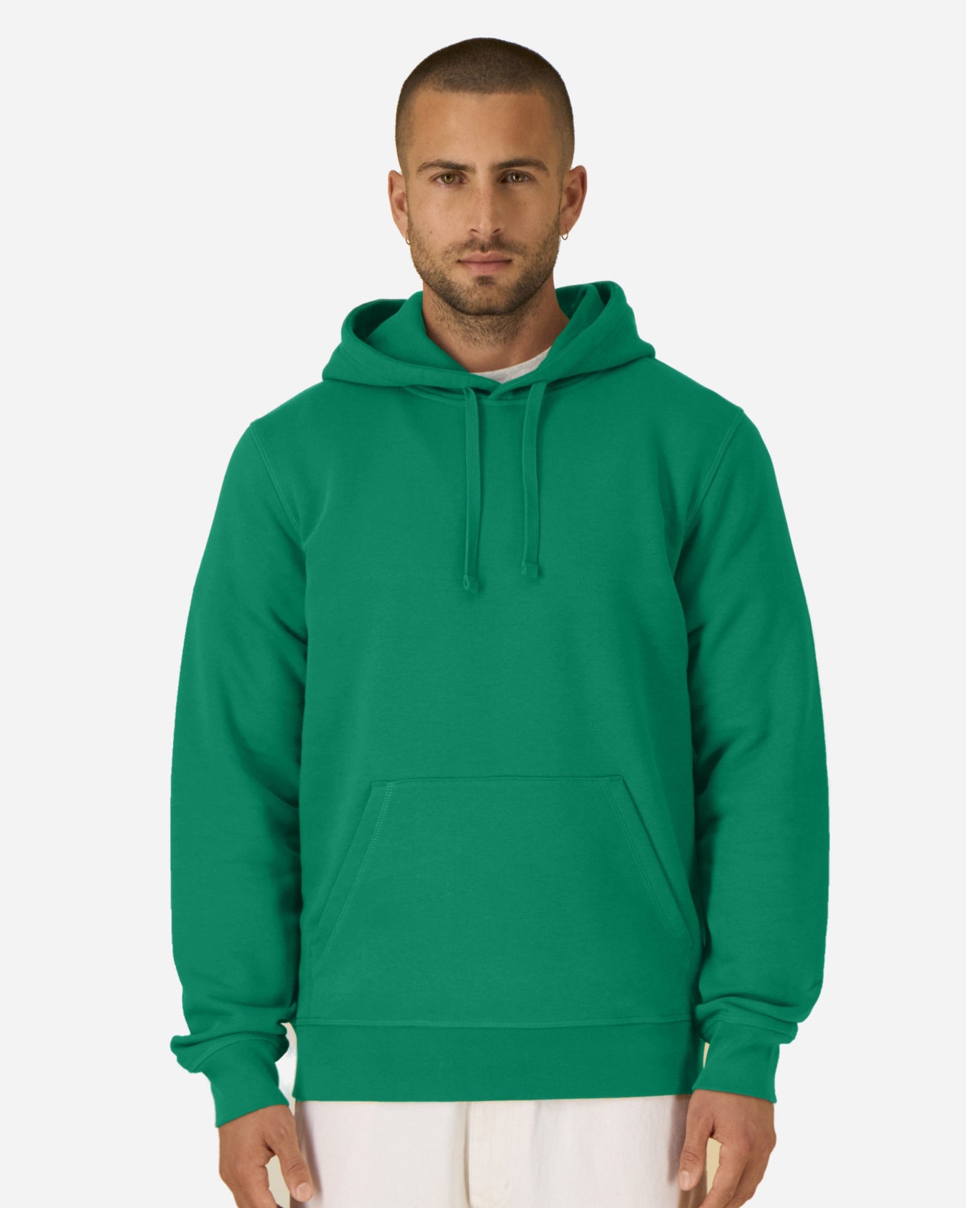 Sweat à capuche unisexe Drummer 2.0 porté, coloris Verdant Green