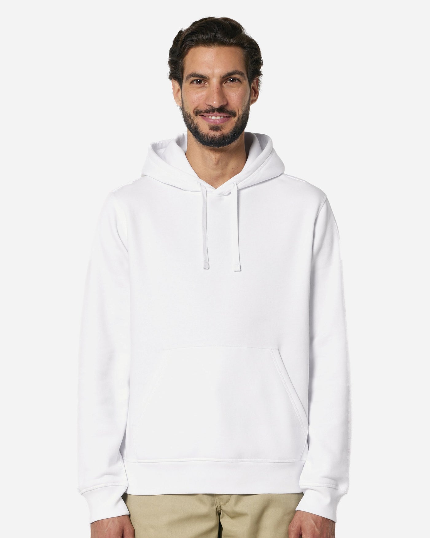 Sweat à capuche unisexe Drummer 2.0 porté, coloris White