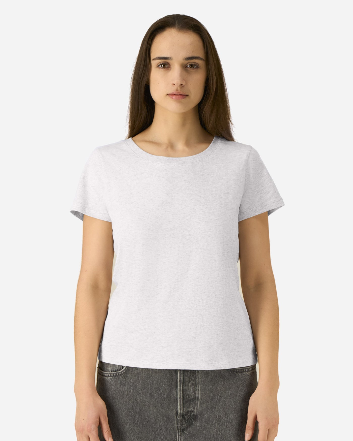 T-shirt femme Stella Expresser 2.0 porté, coloris Cool Heather Grey