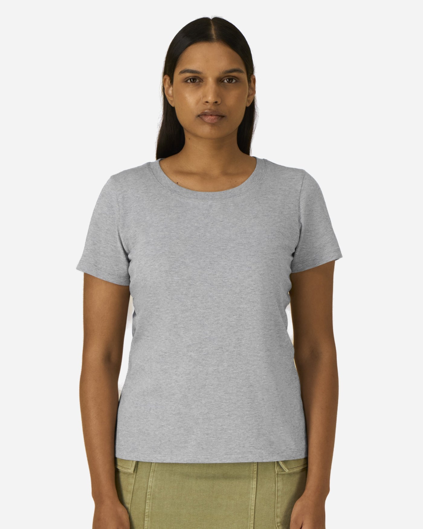 T-shirt femme Stella Expresser 2.0 porté, coloris Heather Grey