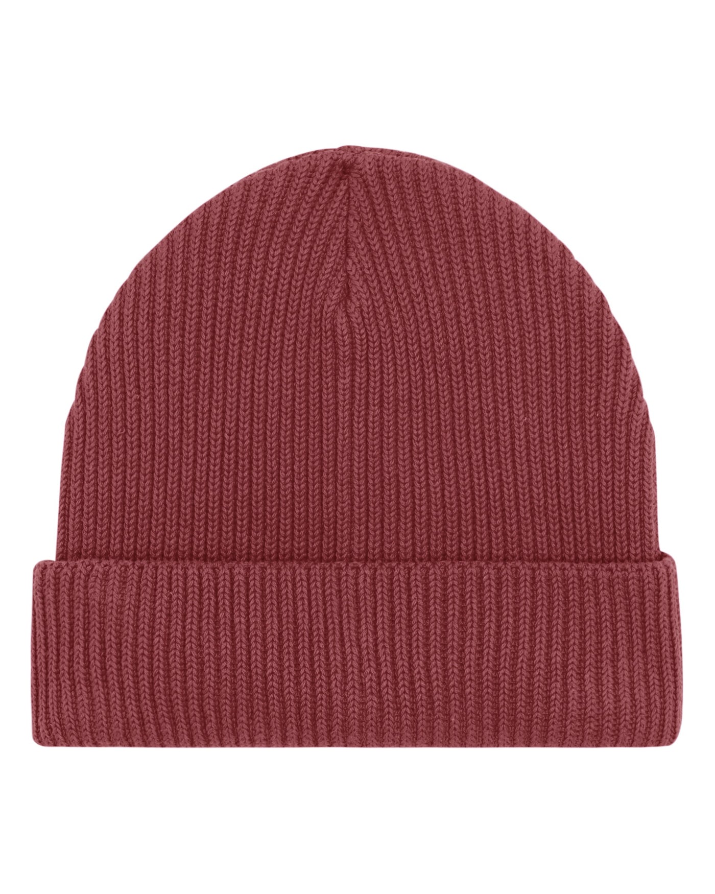 Bonnet Fisherman Beanie porté, coloris Red Earth