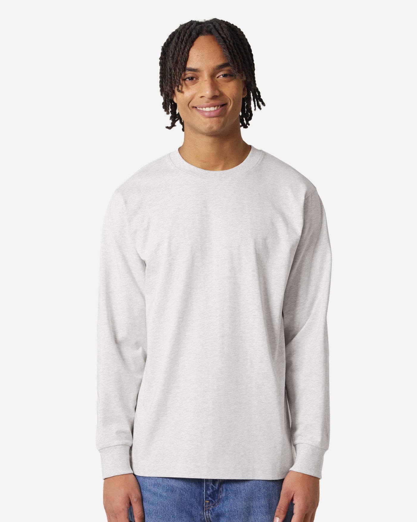 T-shirt unisexe Freestyler Long Sleeve porté, coloris Cool Heather Grey