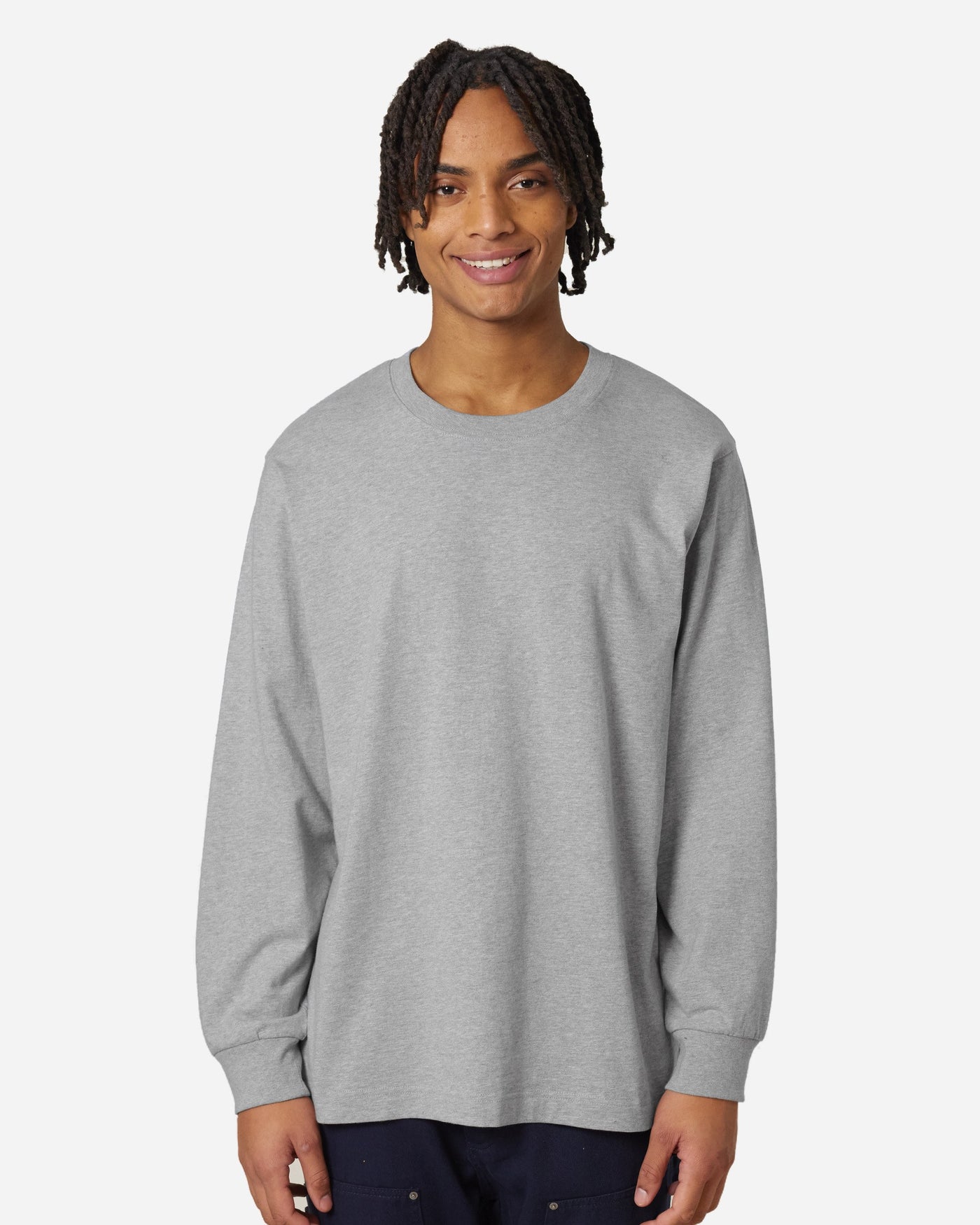 T-shirt unisexe Freestyler Long Sleeve porté, coloris Heather Grey