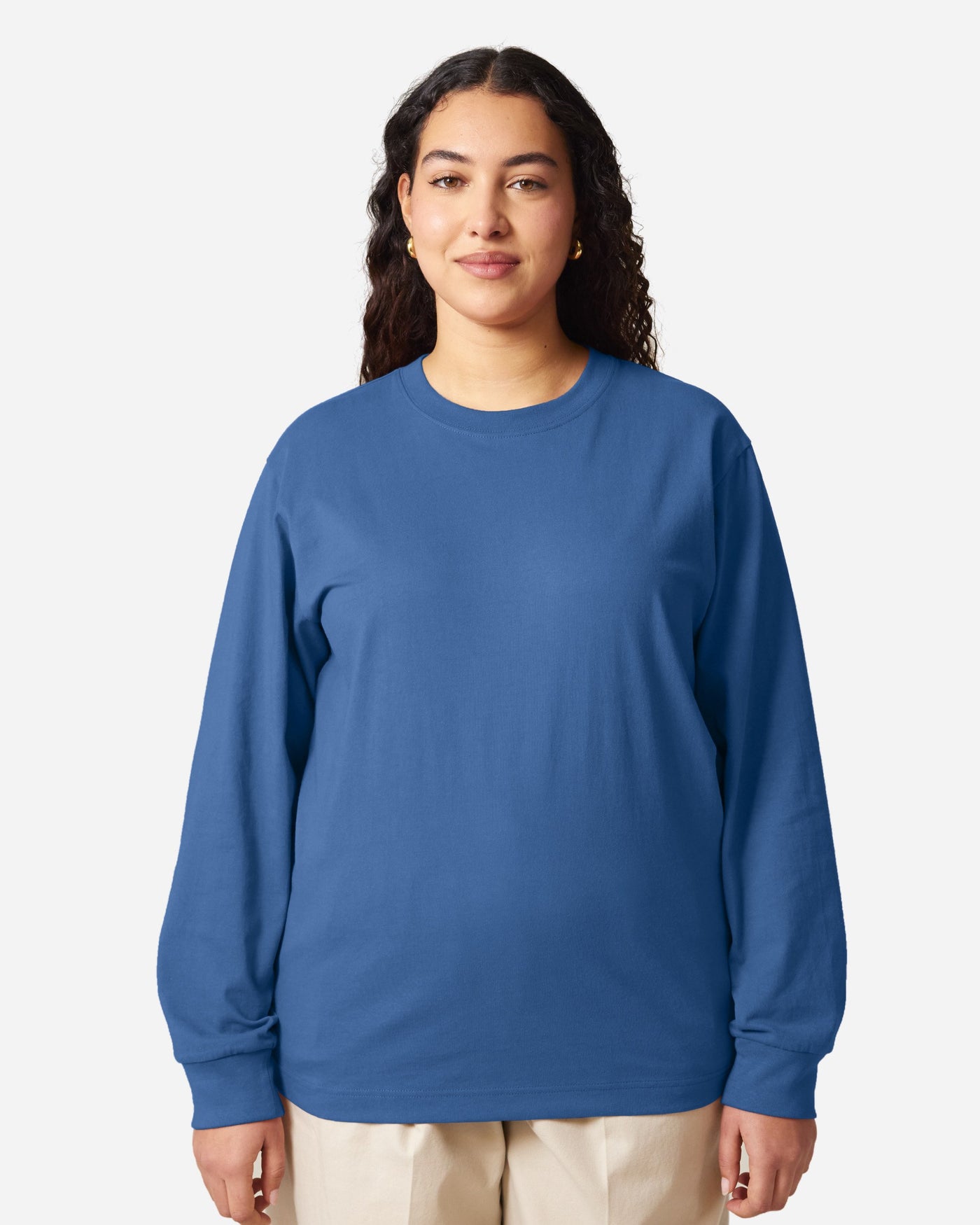 T-shirt unisexe Freestyler Long Sleeve porté, coloris Mindful Blue