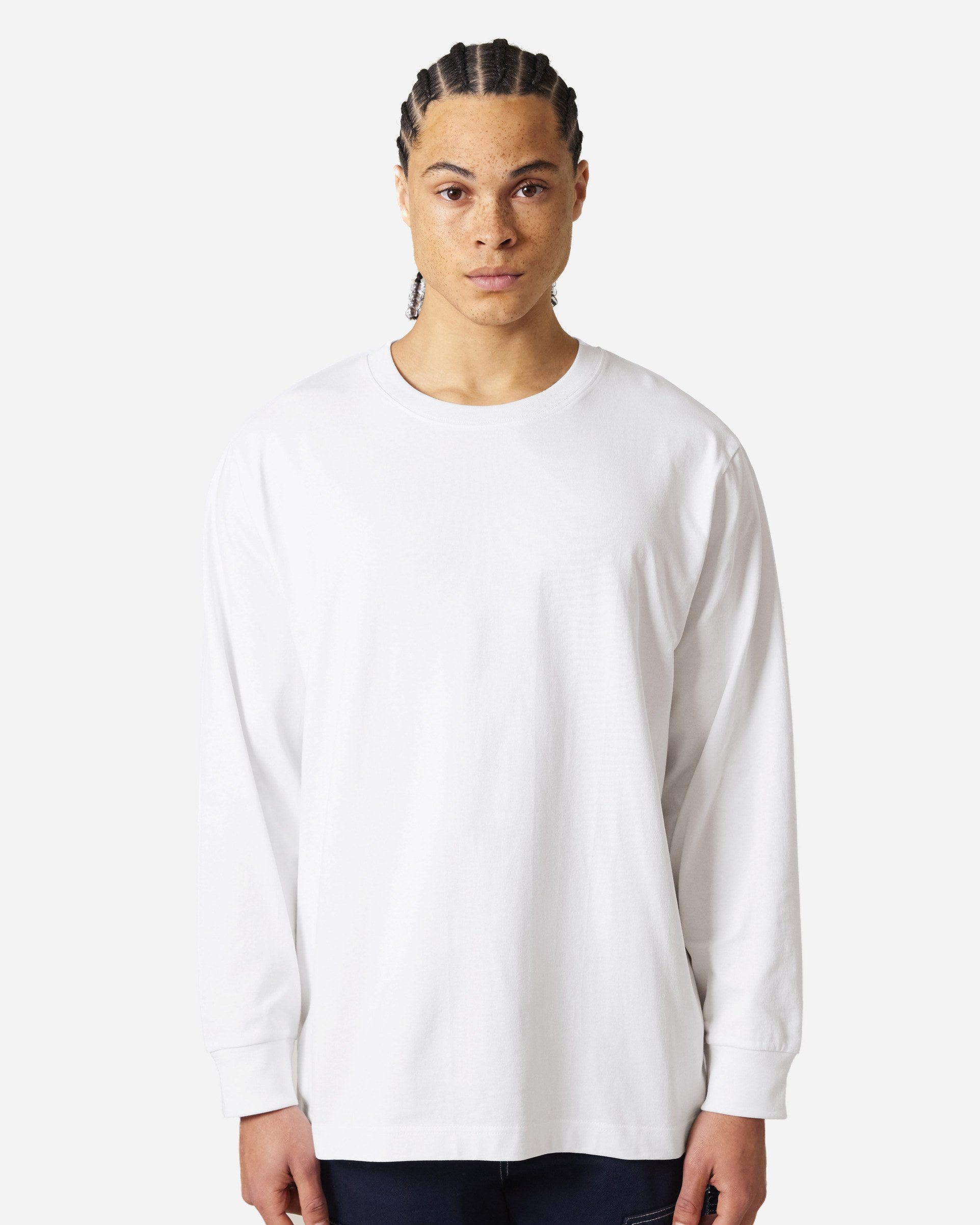 T-shirt unisexe Freestyler Long Sleeve porté, coloris White