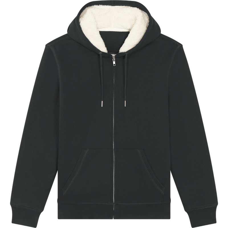 Sweat à capuche zippé unisexe Hygger Sherpa à plat, coloris Black